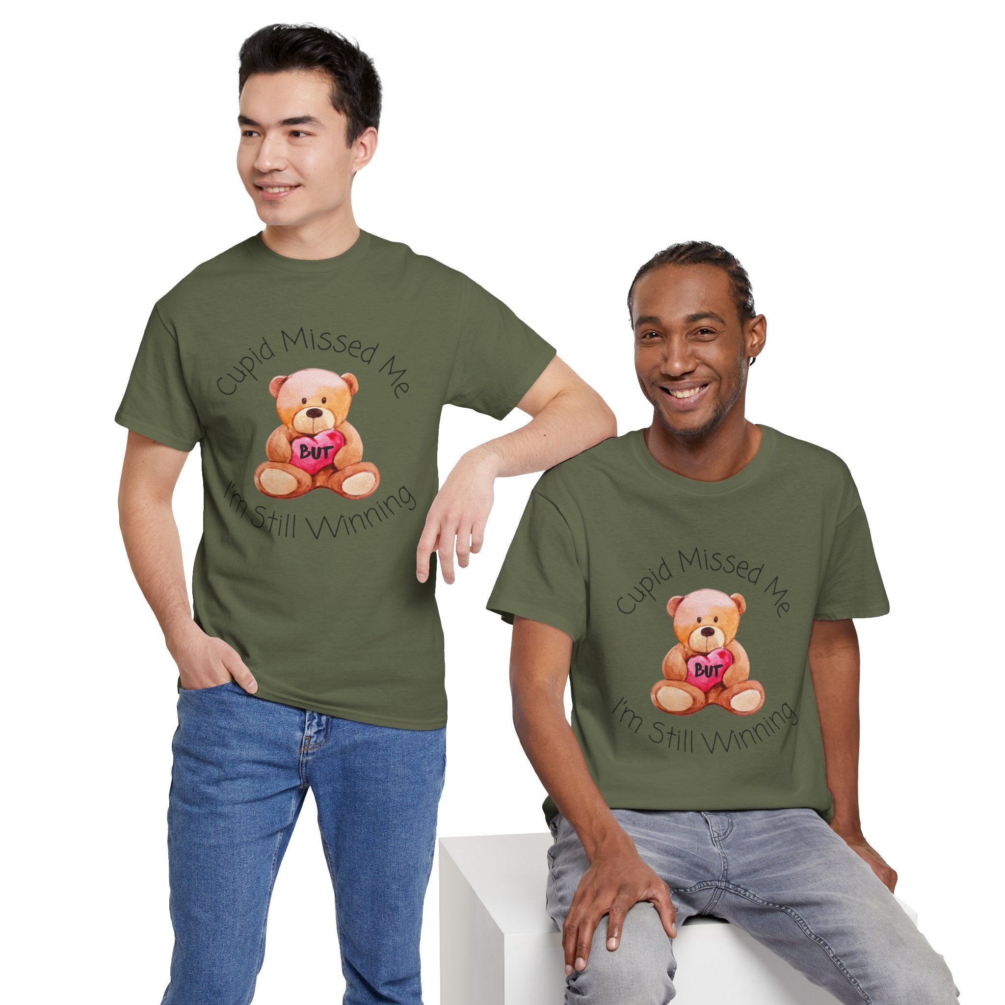Valentine Teddy Tee - "Cupid Missed Me, I'm Still Winning" Cute Graphic T-Shirt