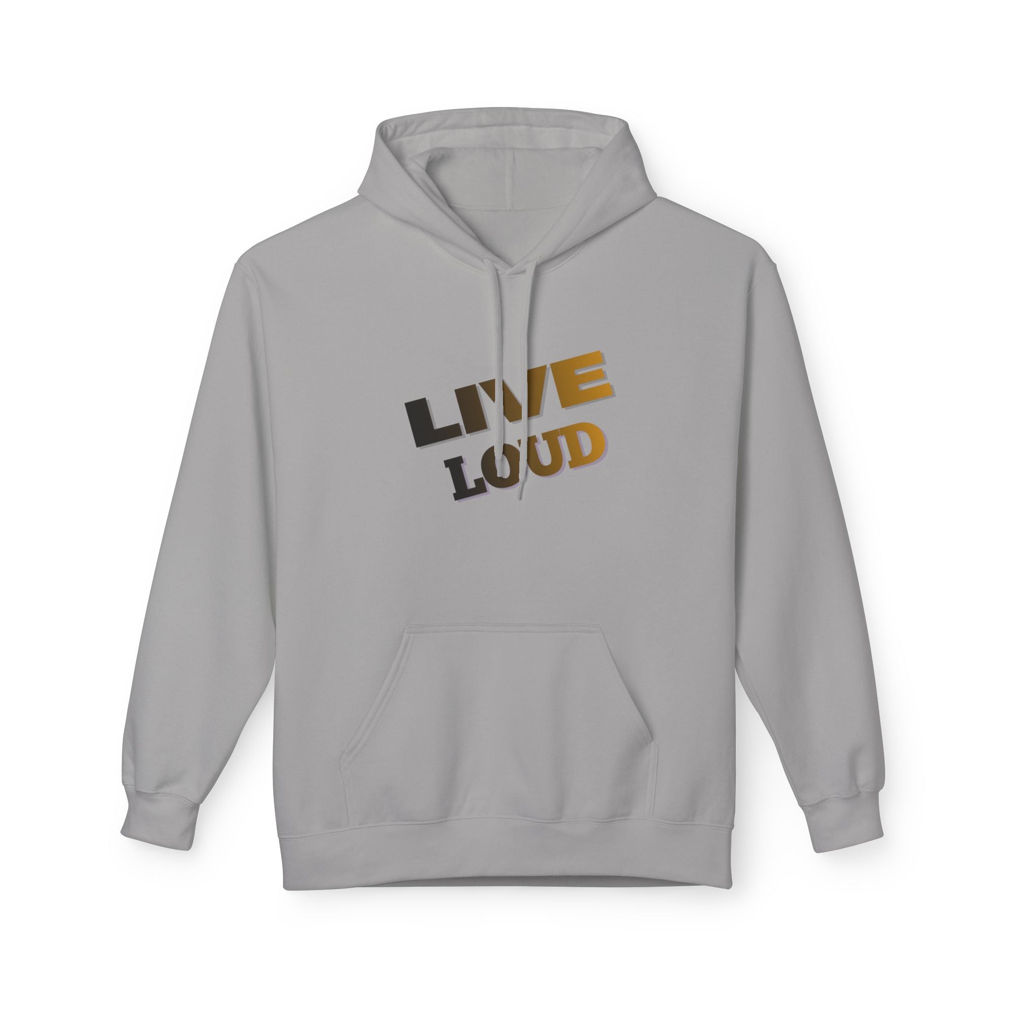 Live Loud Hoodie — Bold Diagonal Text Graphic Pullover