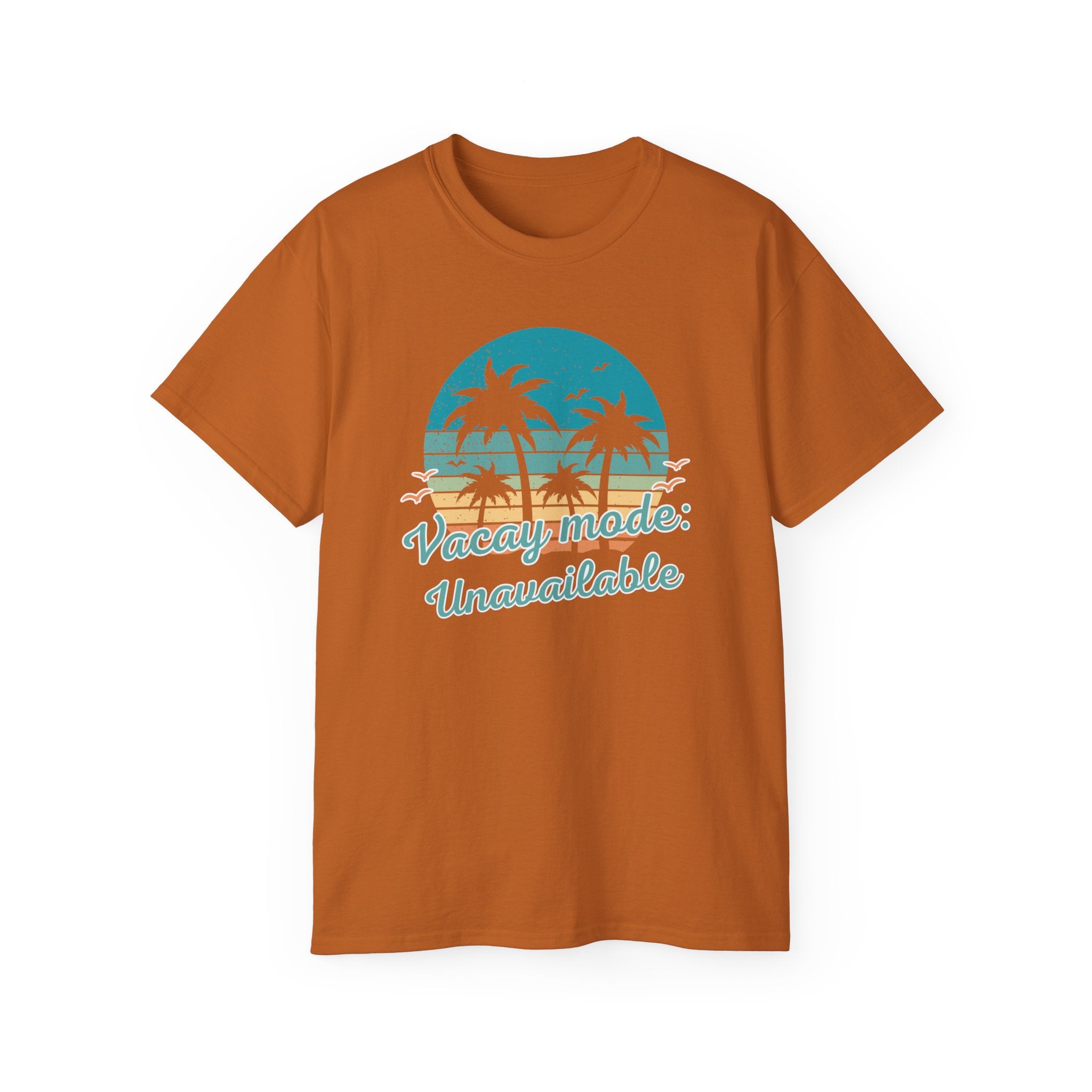 Vacation Mode Tee — Retro Palm Beach Sunset Graphic T-Shirt