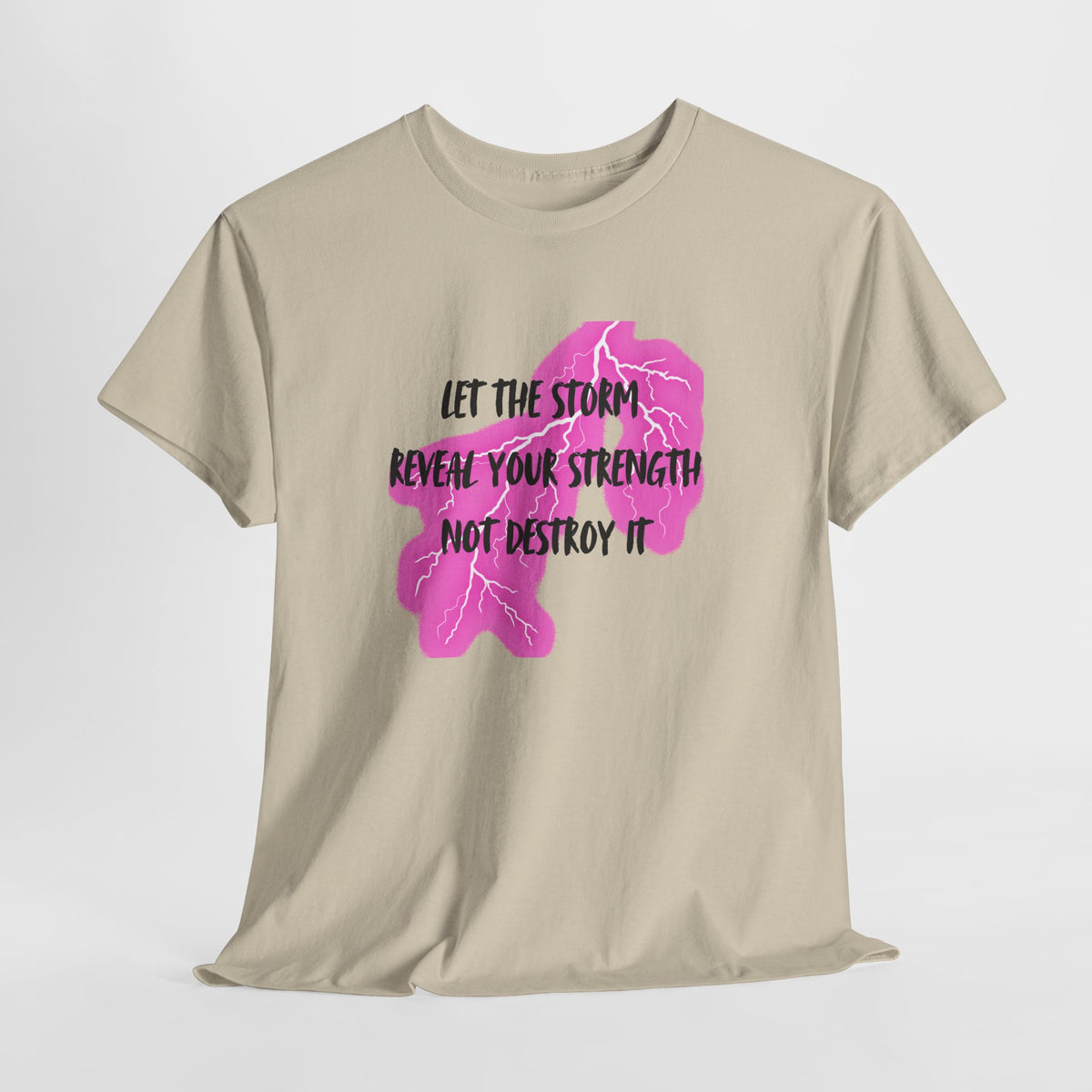 Let the Storm Reveal Your Strength Tee — Inspirational Pink Lightning Graphic T‑Shirt