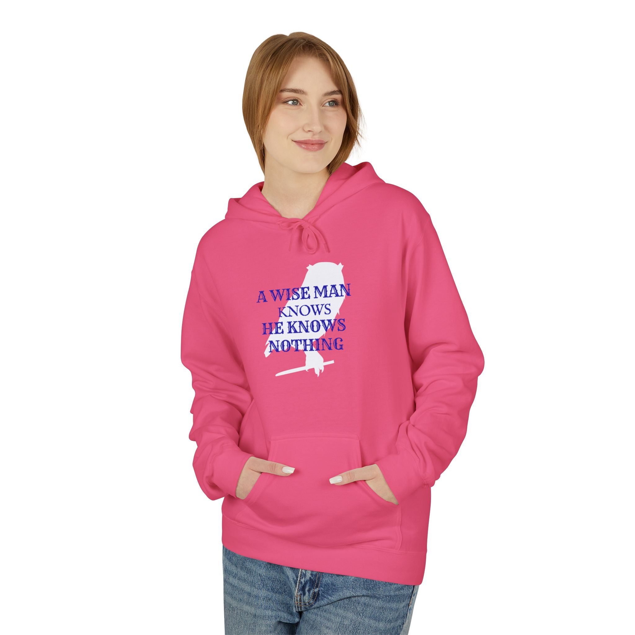 Hoodie — “A Wise Man Knows He Knows Nothing” Minimal Quote Pullover