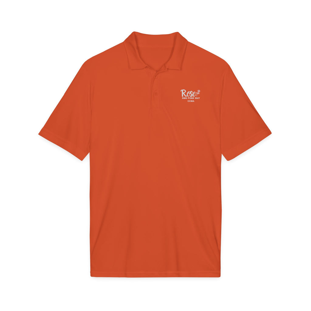Rose Women's Polo Work Shirt White Script with a Rose