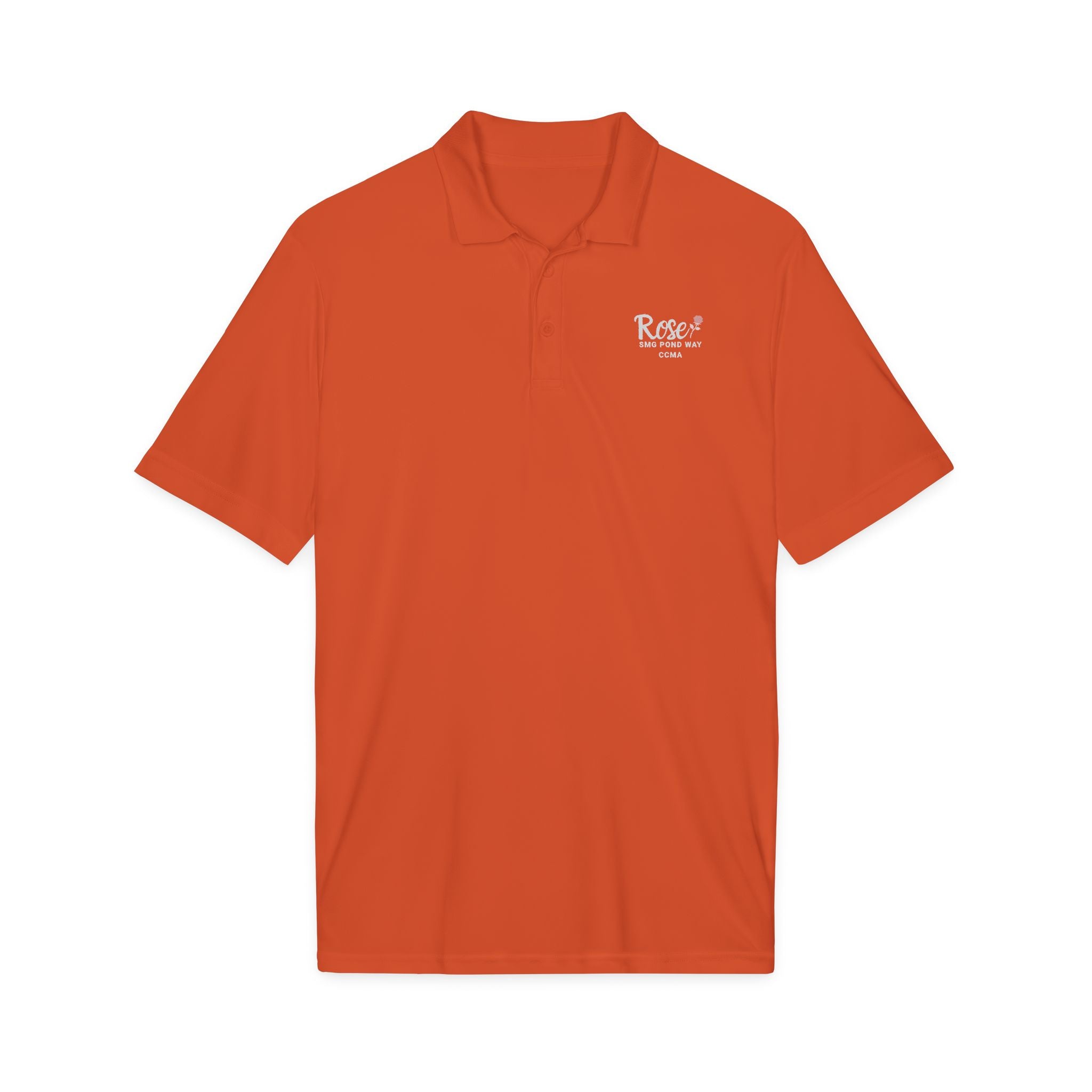 Rose Women's Polo Work Shirt White Script with a Rose