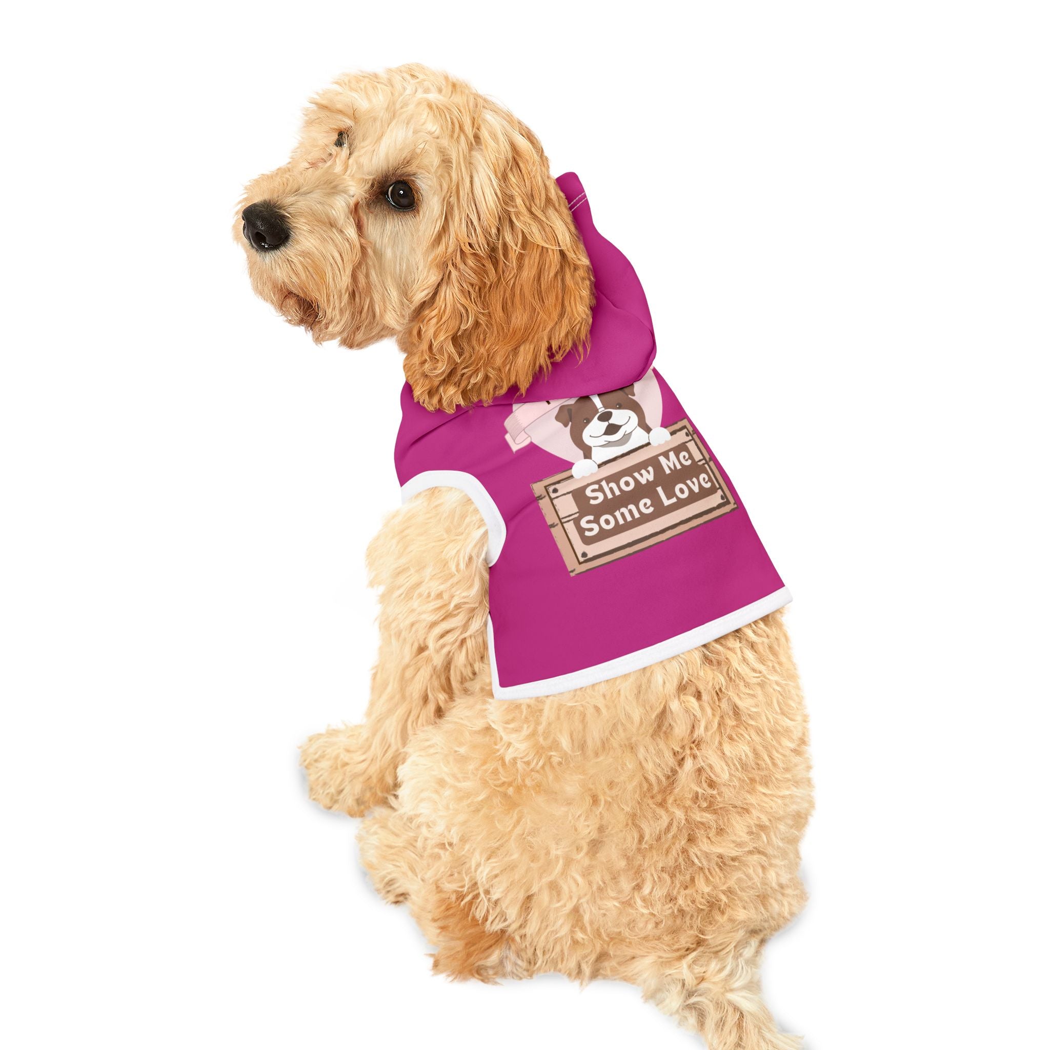 Dog Hoodie — "Show Me Some Love" Pink Pet Hoodie for Small Dogs & Puppies