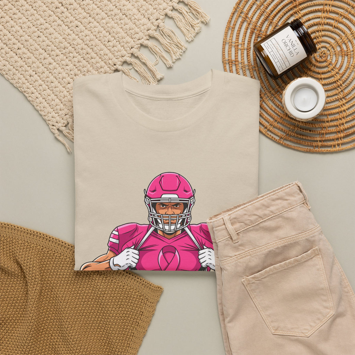 Football Player Revealing Pink Ribbon Tee — Breast Cancer Awareness Sports Shirt