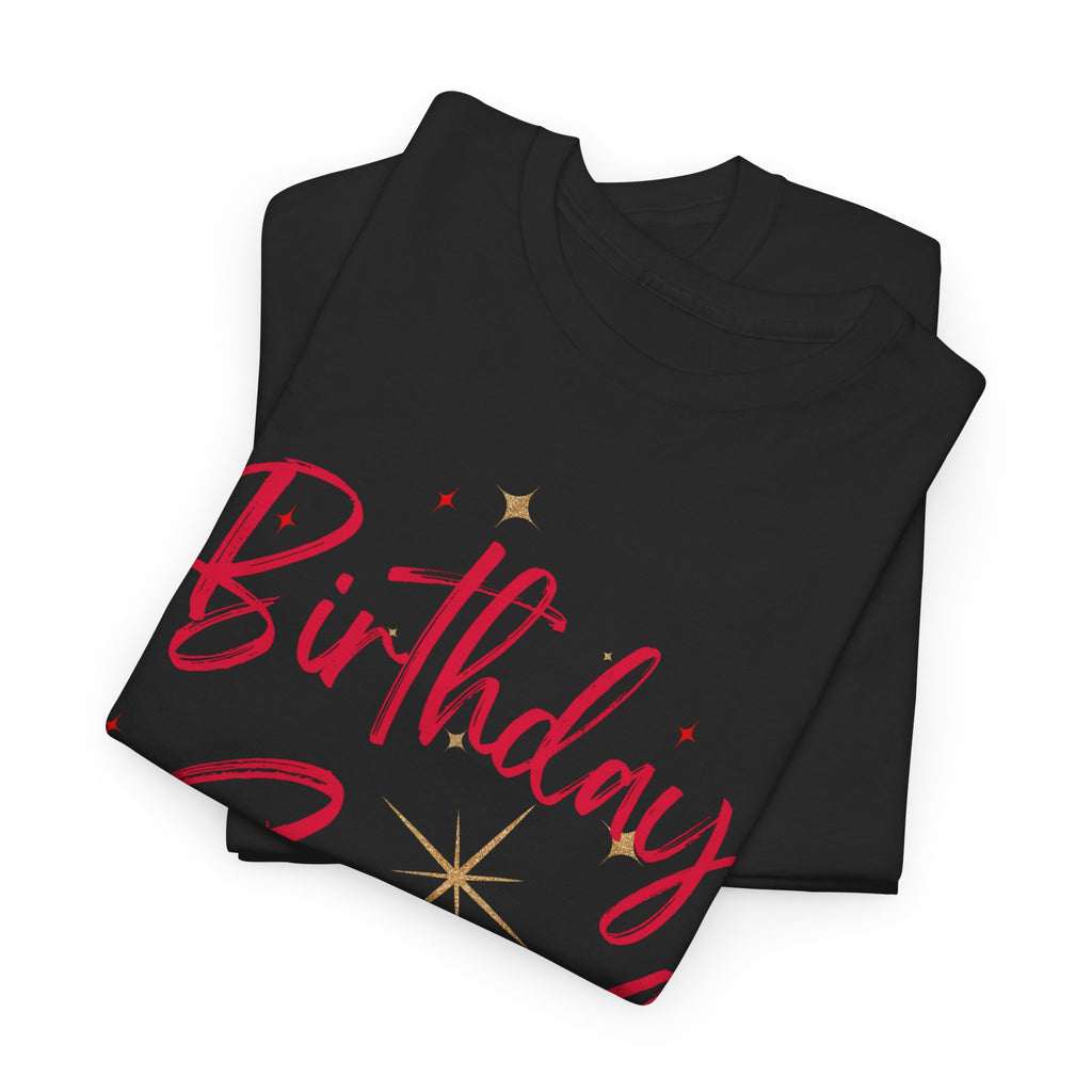 Birthday Squad T-Shirt — Women's Party Tee with Pink Script & Gold Stars
