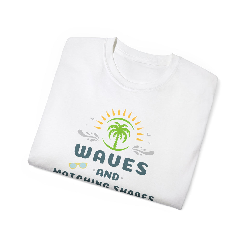 Waves and Matching Shades Tee — Retro Palm Beach Graphic T-Shirt
