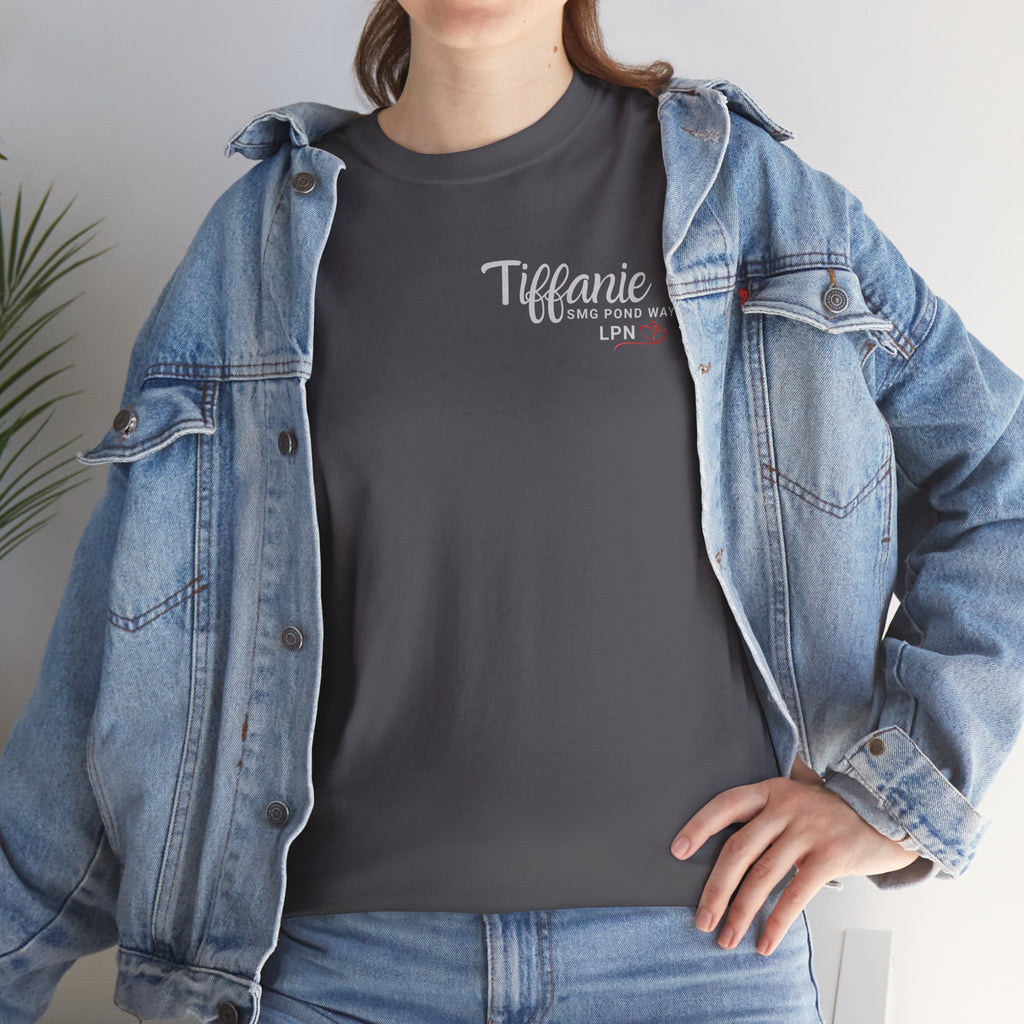 "Tiffanie" Minimal Script with Heart Chest Logo T-Shirt