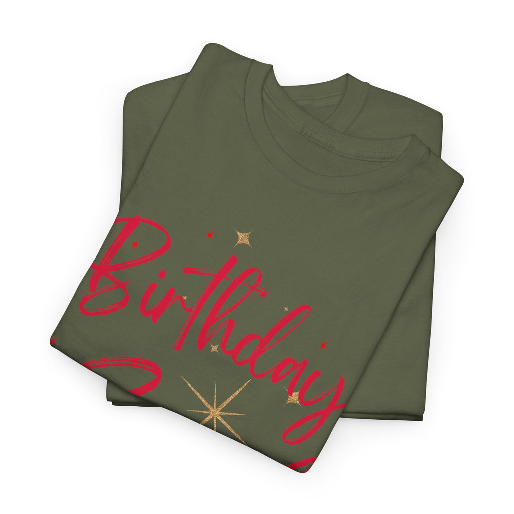 Birthday Squad T-Shirt — Women's Party Tee with Pink Script & Gold Stars