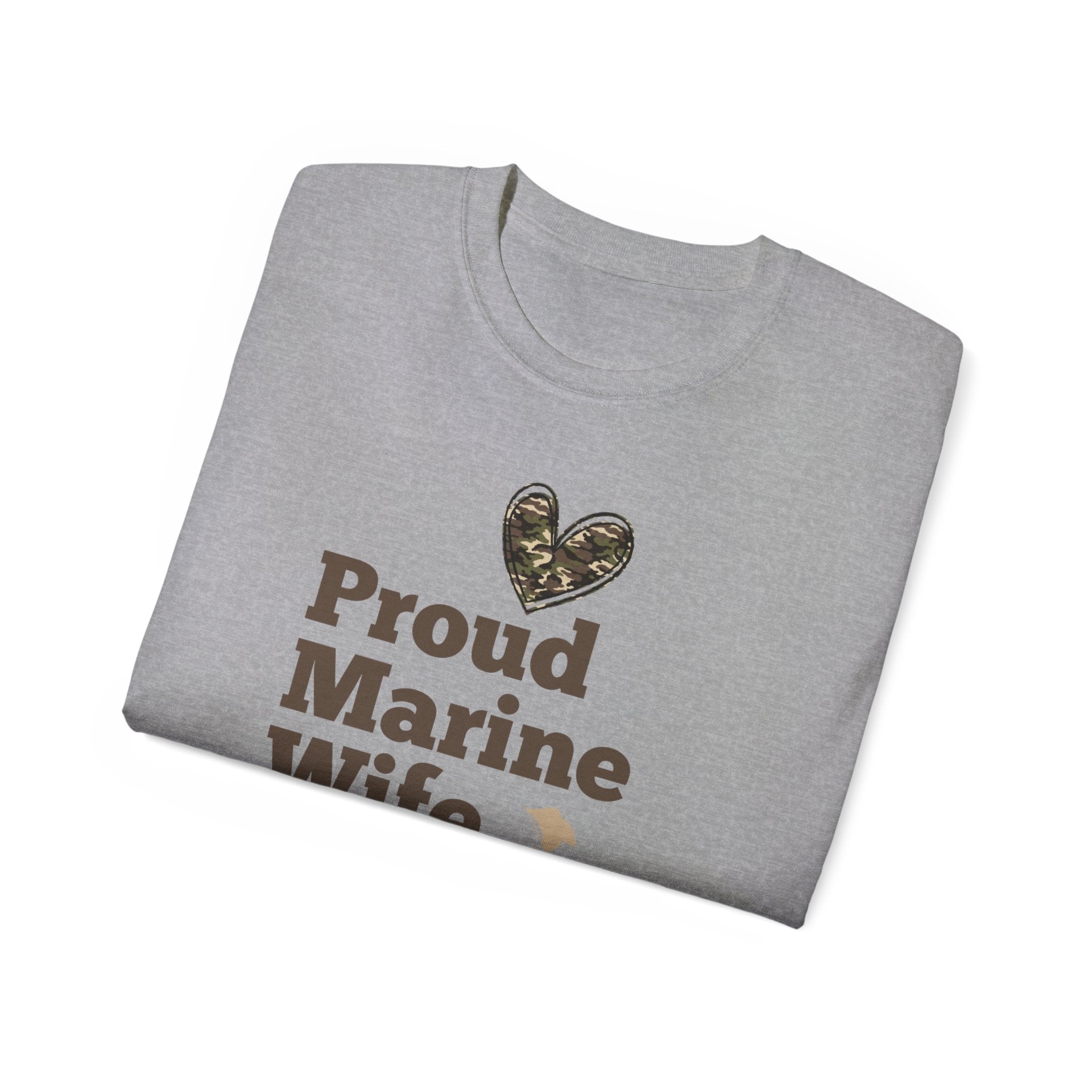 Proud Marine Wife T-Shirt — Camouflage Heart & Marine Family Tee
