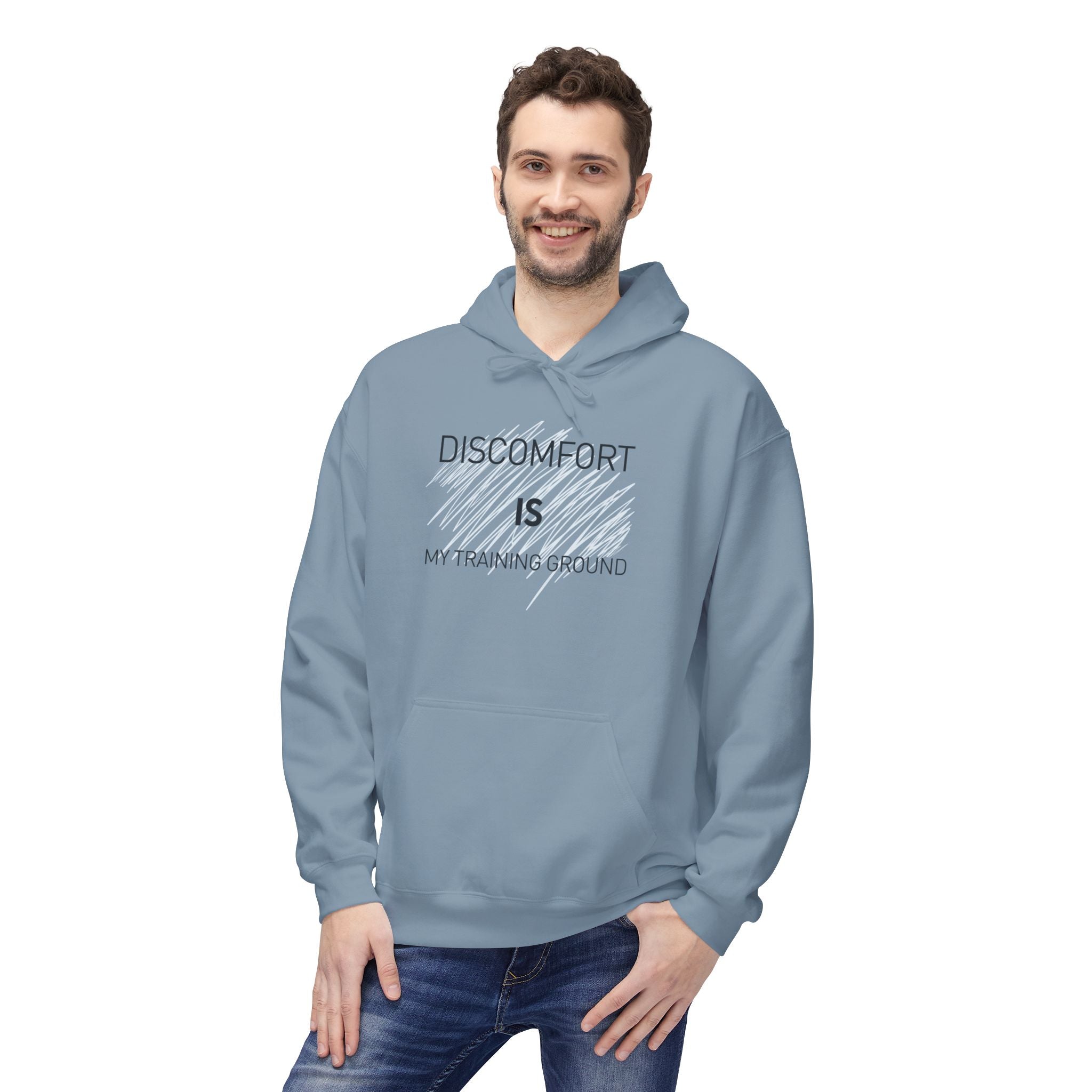 Hoodie — "Discomfort Is My Training Ground" Motivational Fitness Pullover