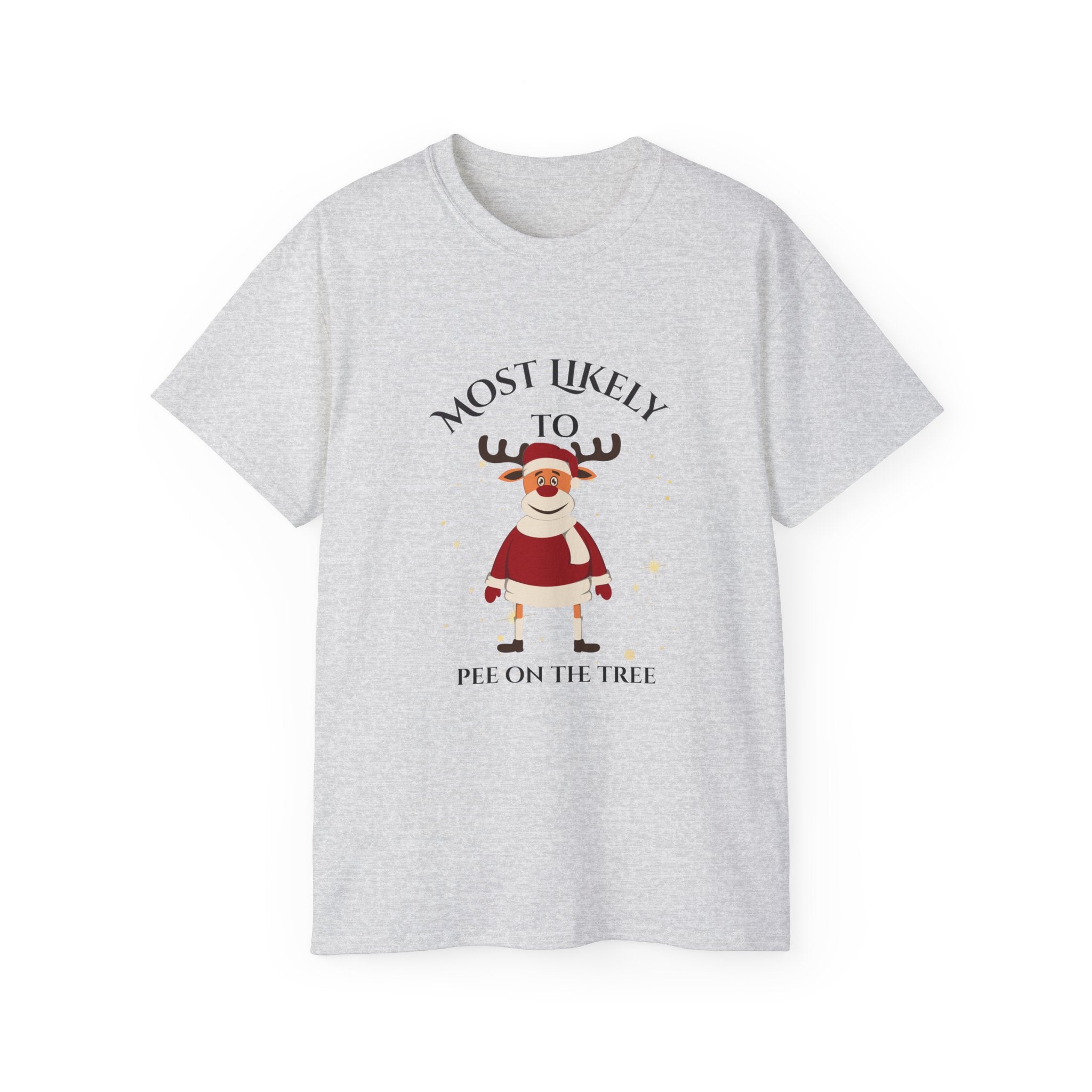 Funny Christmas Tee - Most Likely to Pee on the Tree, Holiday Gift, Unisex Tee, Humor Shirt, Fall Festivities, Family Gathering