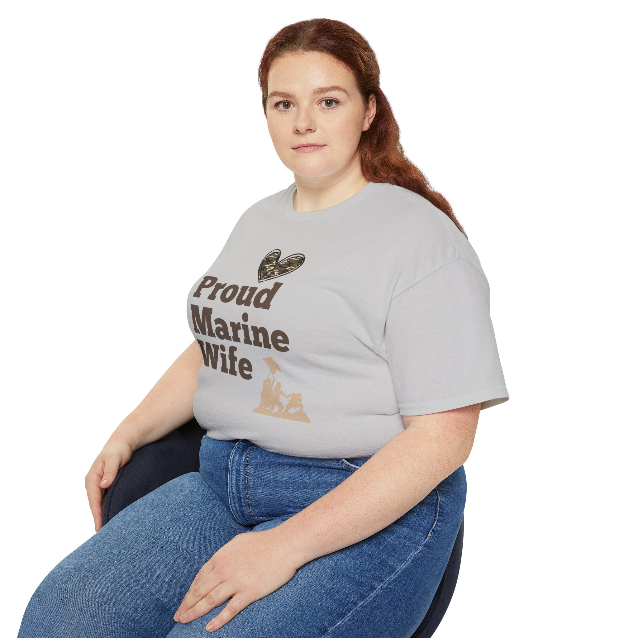 Proud Marine Wife T-Shirt — Camouflage Heart & Marine Family Tee