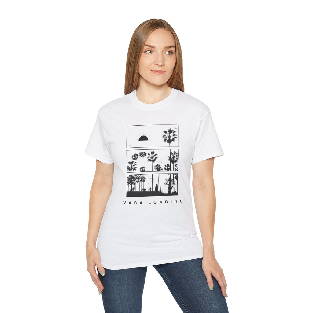 Vacation Loading T‑Shirt — Retro Palm & Sunset Graphic Tee