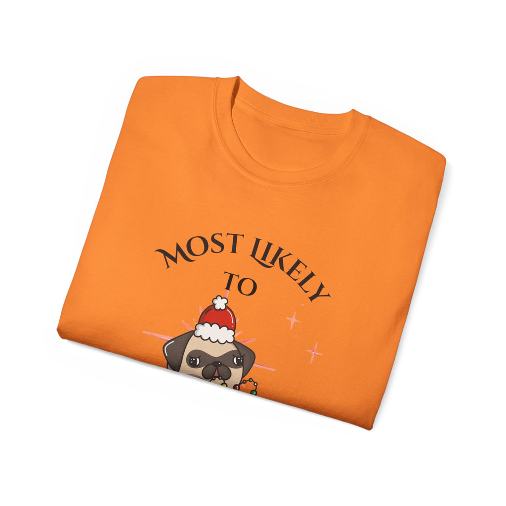 Most Likely to Sit on Santa's Lap, Cute Christmas Dog Tee - Holiday Gift, Dog Lover Shirt, Funny Xmas Apparel, Unisex Christmas Top
