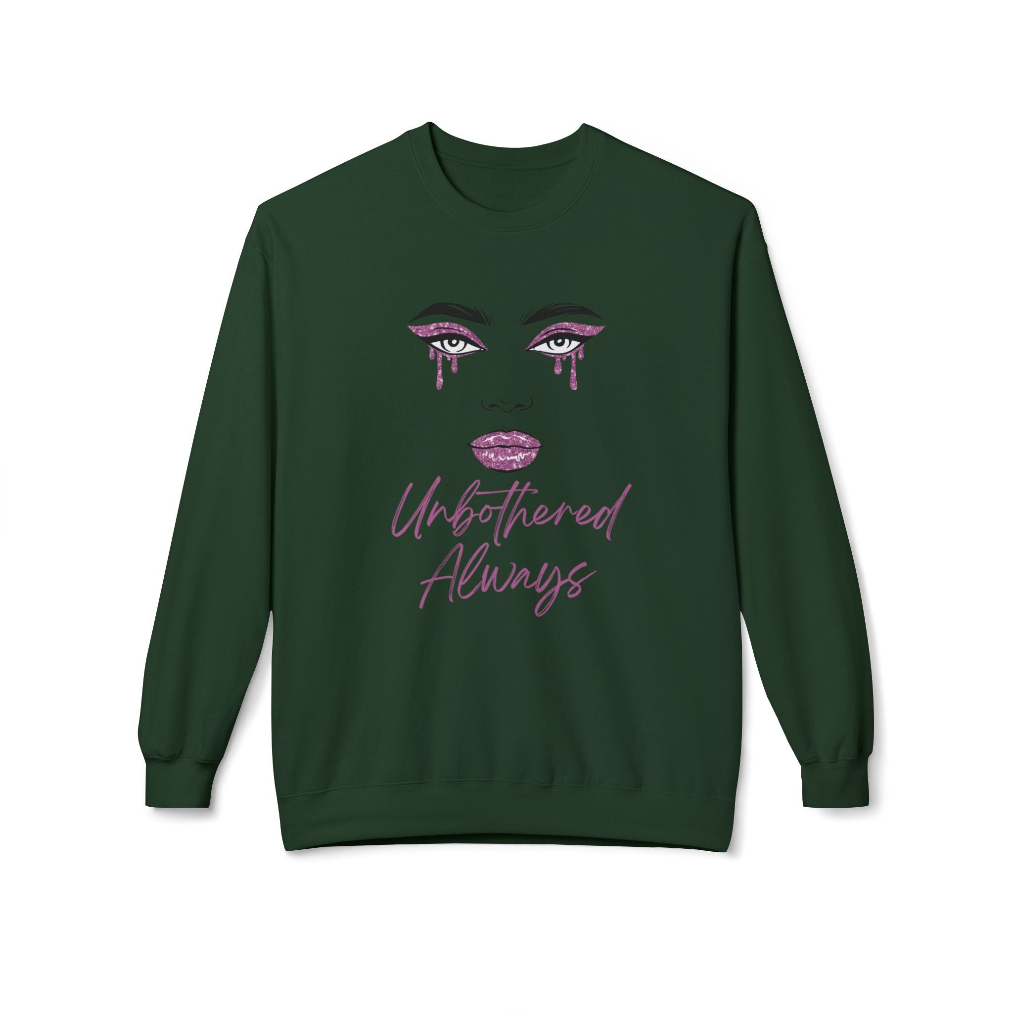 Unbothered Always Crewneck Sweatshirt — Glam Dripping Makeup Graphic