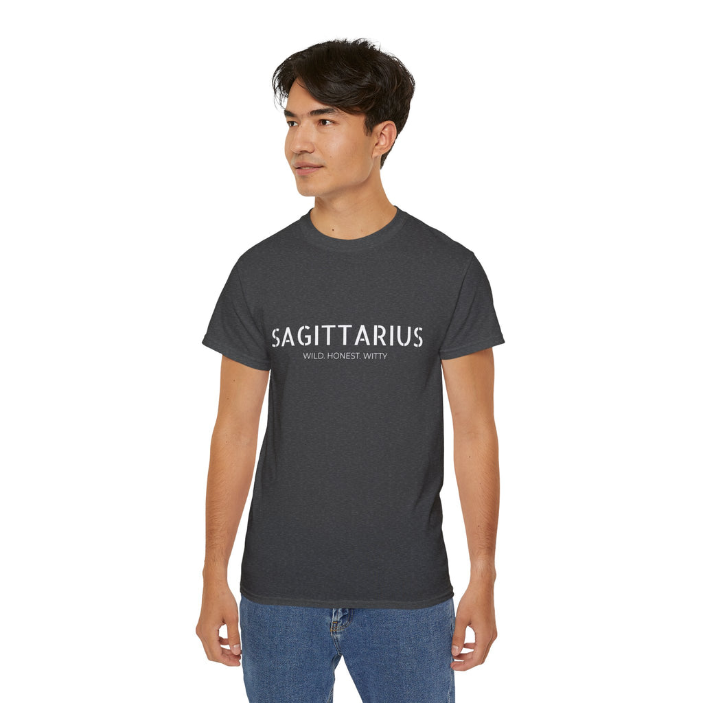 Sagittarius Tee — "Wild. Honest. Witty." Zodiac Shirt for Astrology Lovers