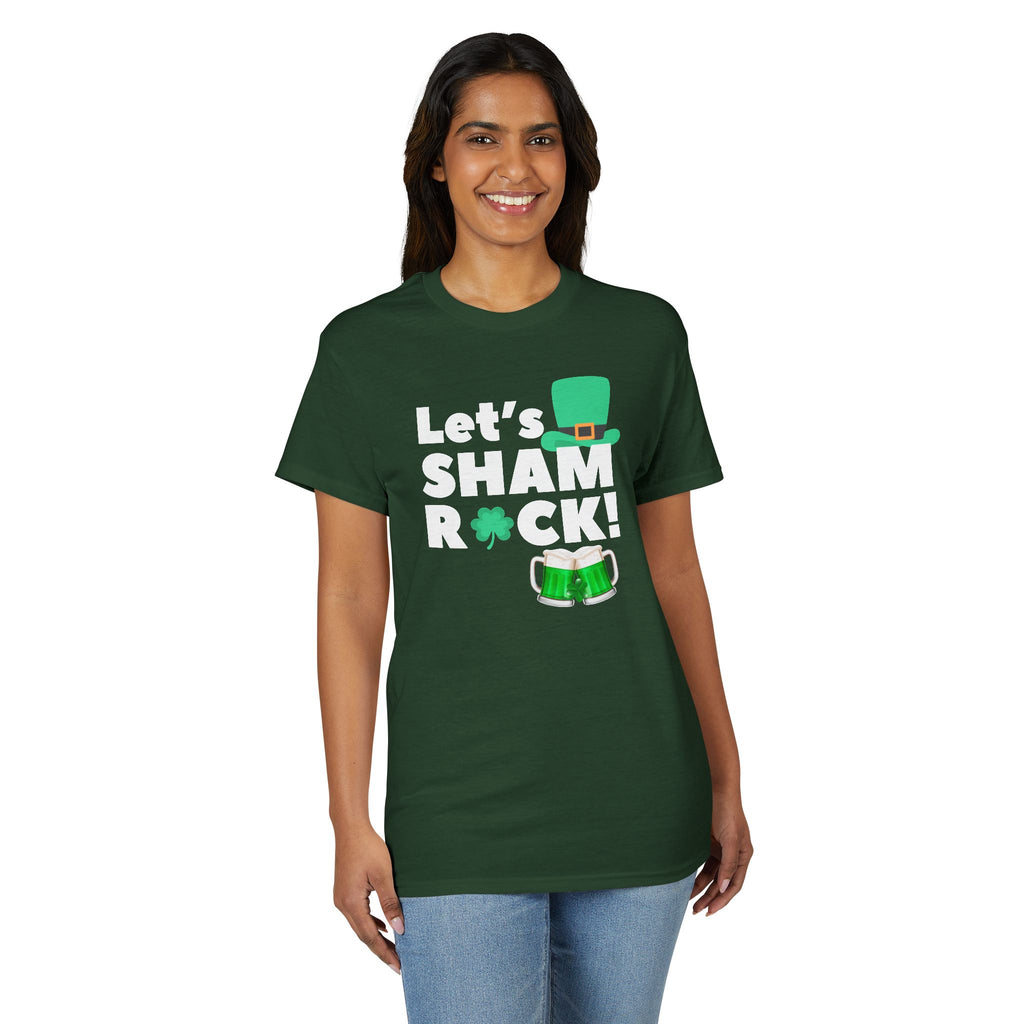 Let's Shamrock! St. Patrick's Day T-Shirt — Green Leprechaun Hat & Beer Mug Design
