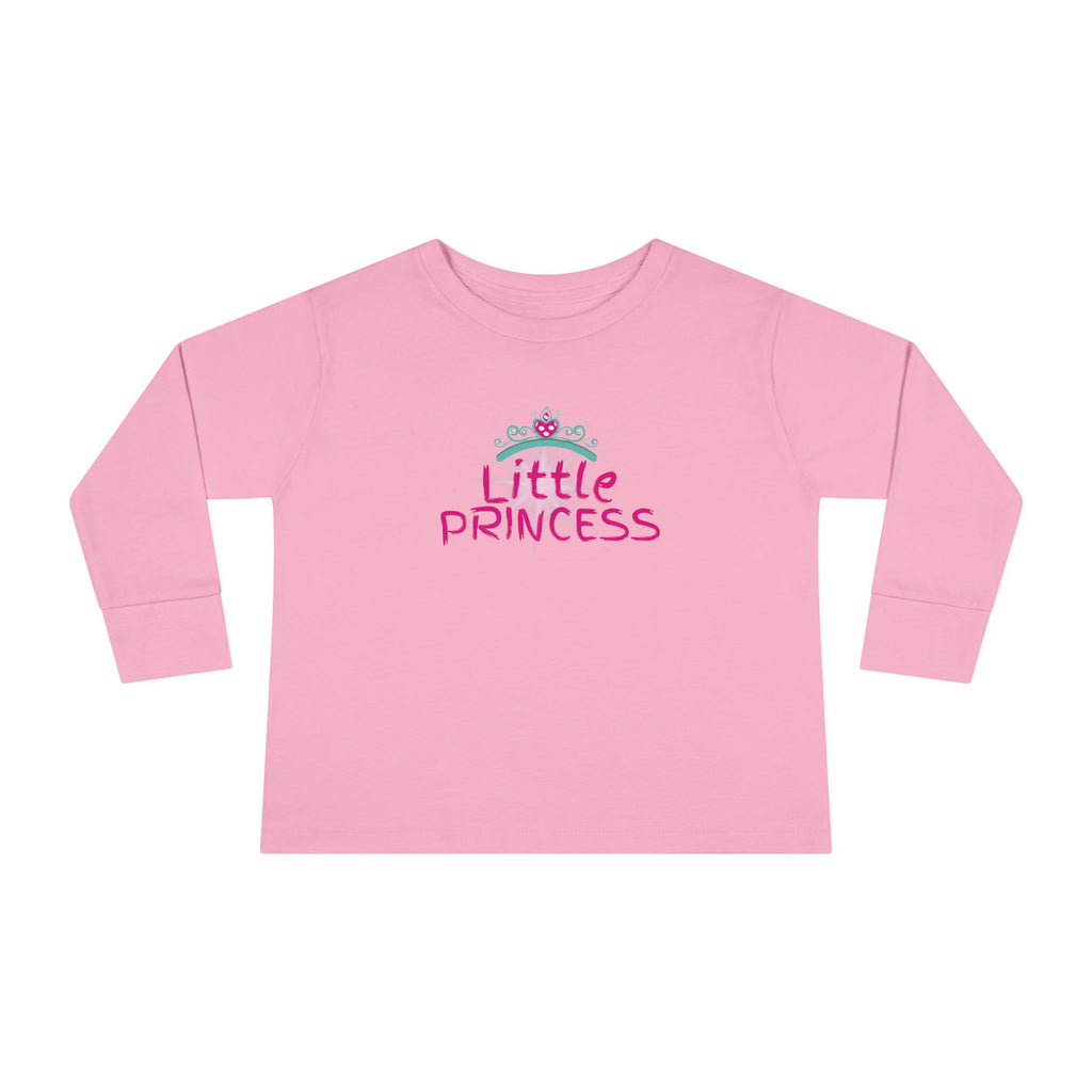 Little Princess Toddler Long Sleeve Tee – Pink Tiara & Heart Graphic