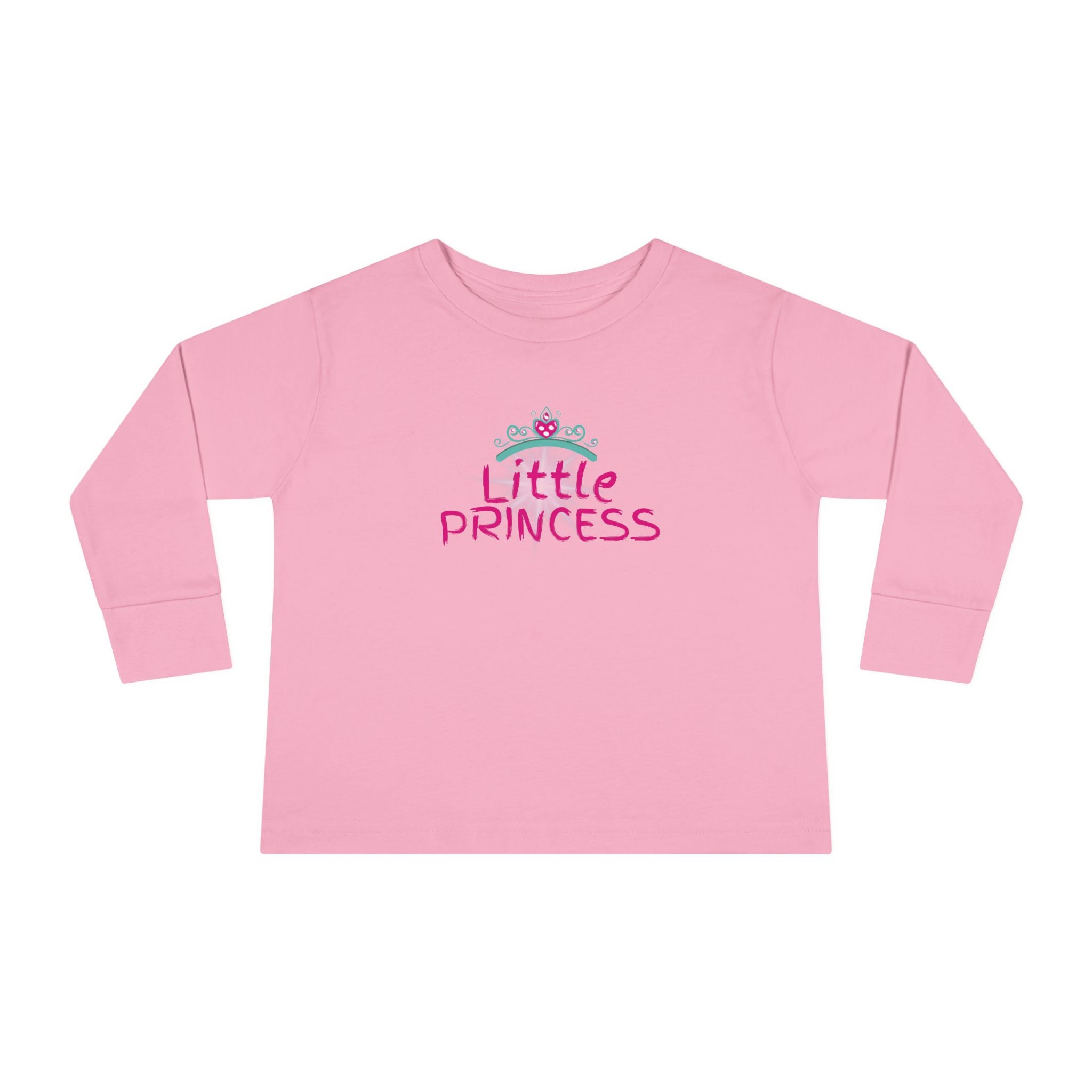 Little Princess Toddler Long Sleeve Tee – Pink Tiara & Heart Graphic
