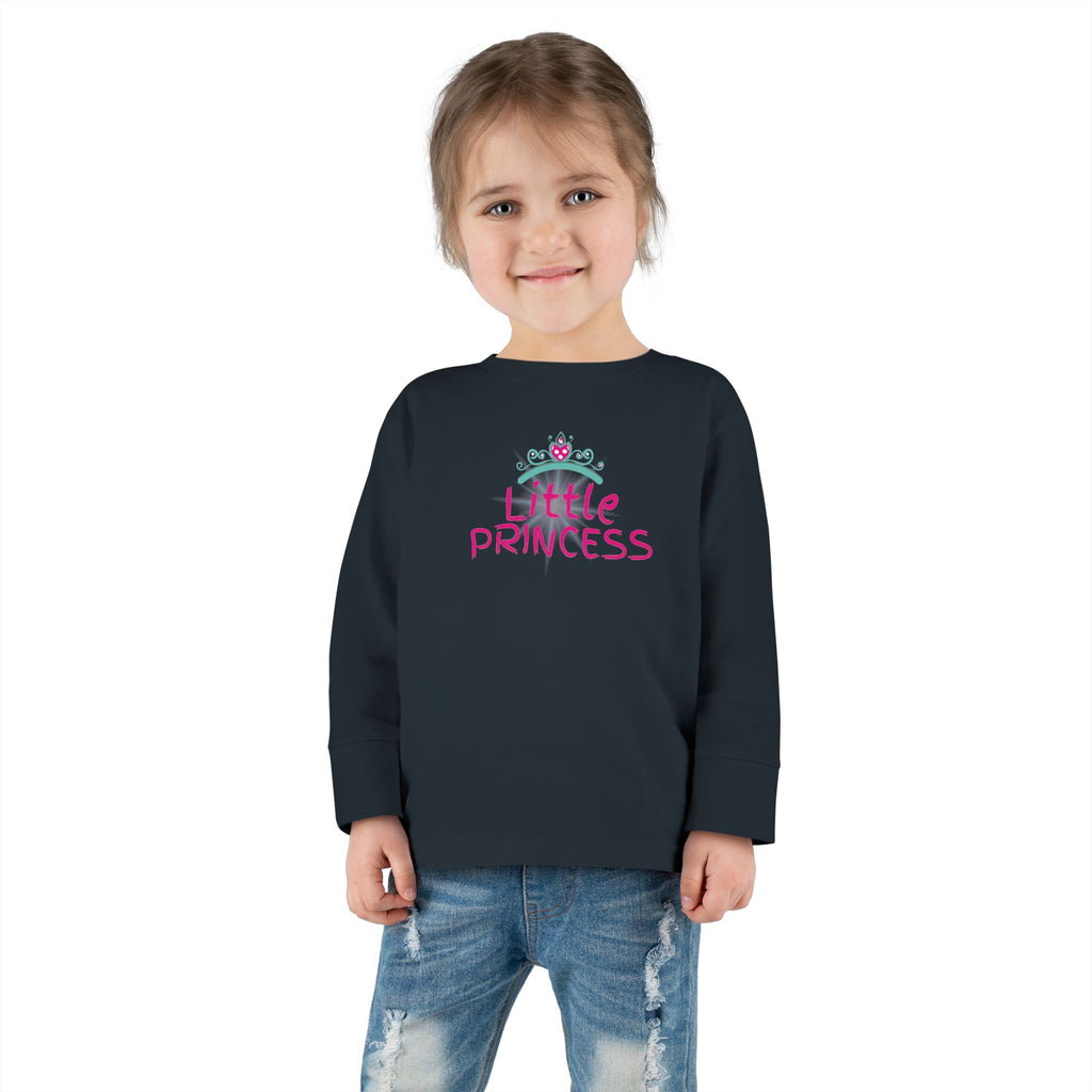 Little Princess Toddler Long Sleeve Tee – Pink Tiara & Heart Graphic