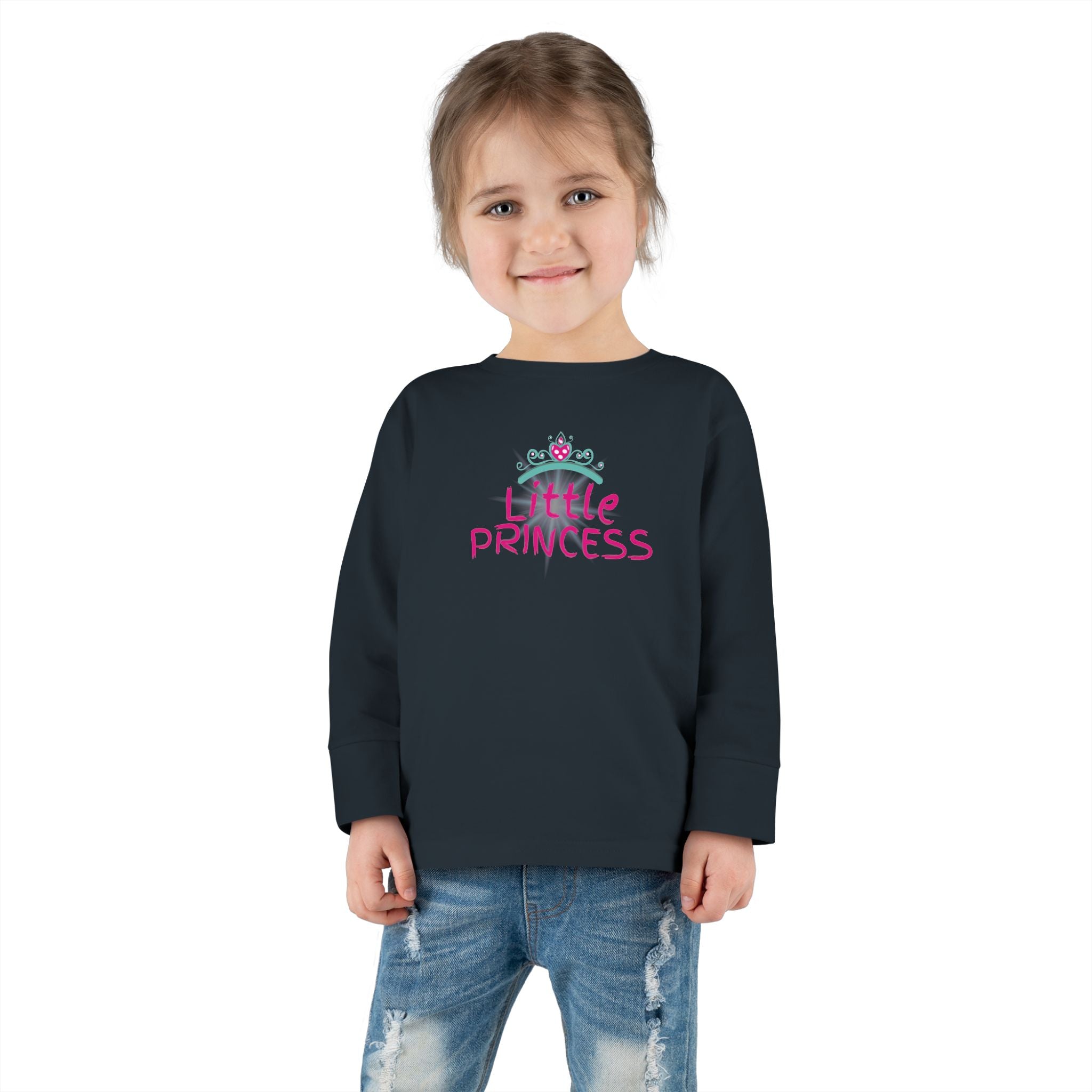 Little Princess Toddler Long Sleeve Tee – Pink Tiara & Heart Graphic