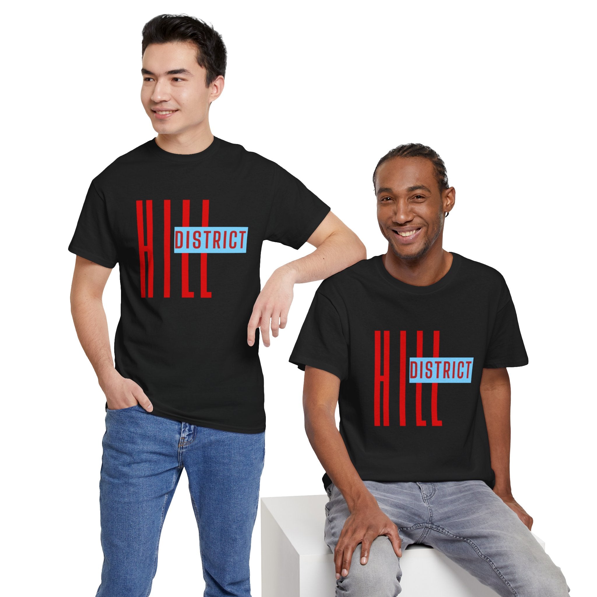 Hill District T-Shirt — Retro Red & Blue 'DISTRICT' Graphic Tee