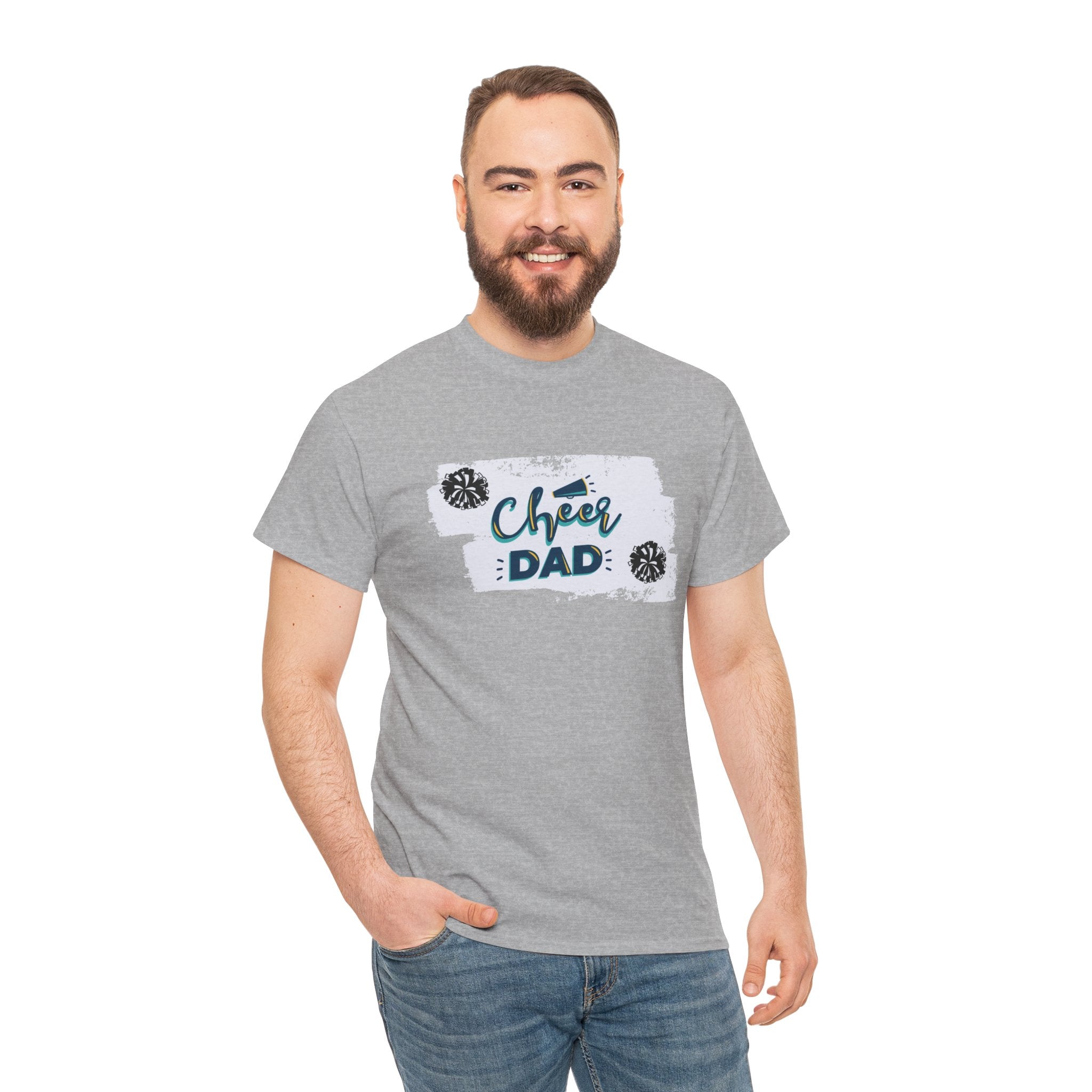 Cheer Dad T-Shirt — Cheerleading Dad Tee with Pom-Poms, Father's Day Gift