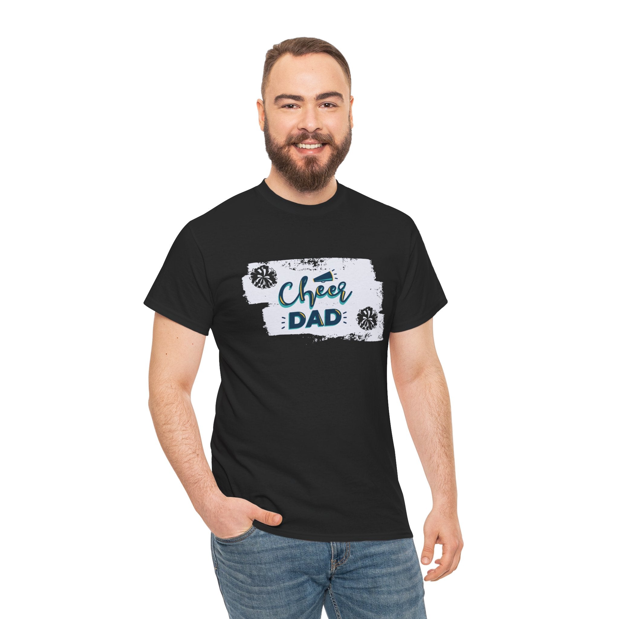Cheer Dad T-Shirt — Cheerleading Dad Tee with Pom-Poms, Father's Day Gift