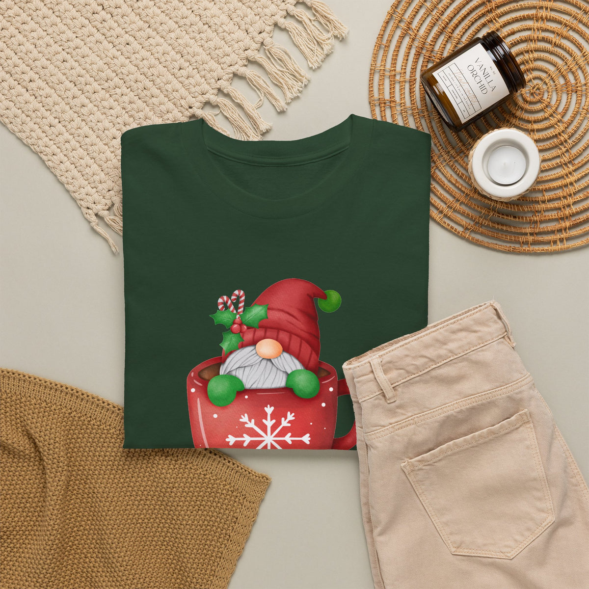 Merry Christmas Gnome in Mug Graphic T-Shirt