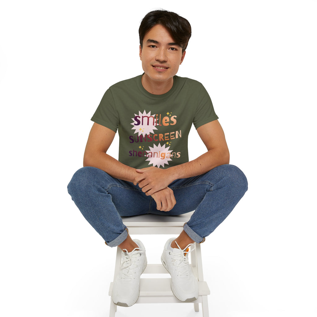 Smiles Sunscreen Shenanigans Tee — Fun Summer Beach Shirt