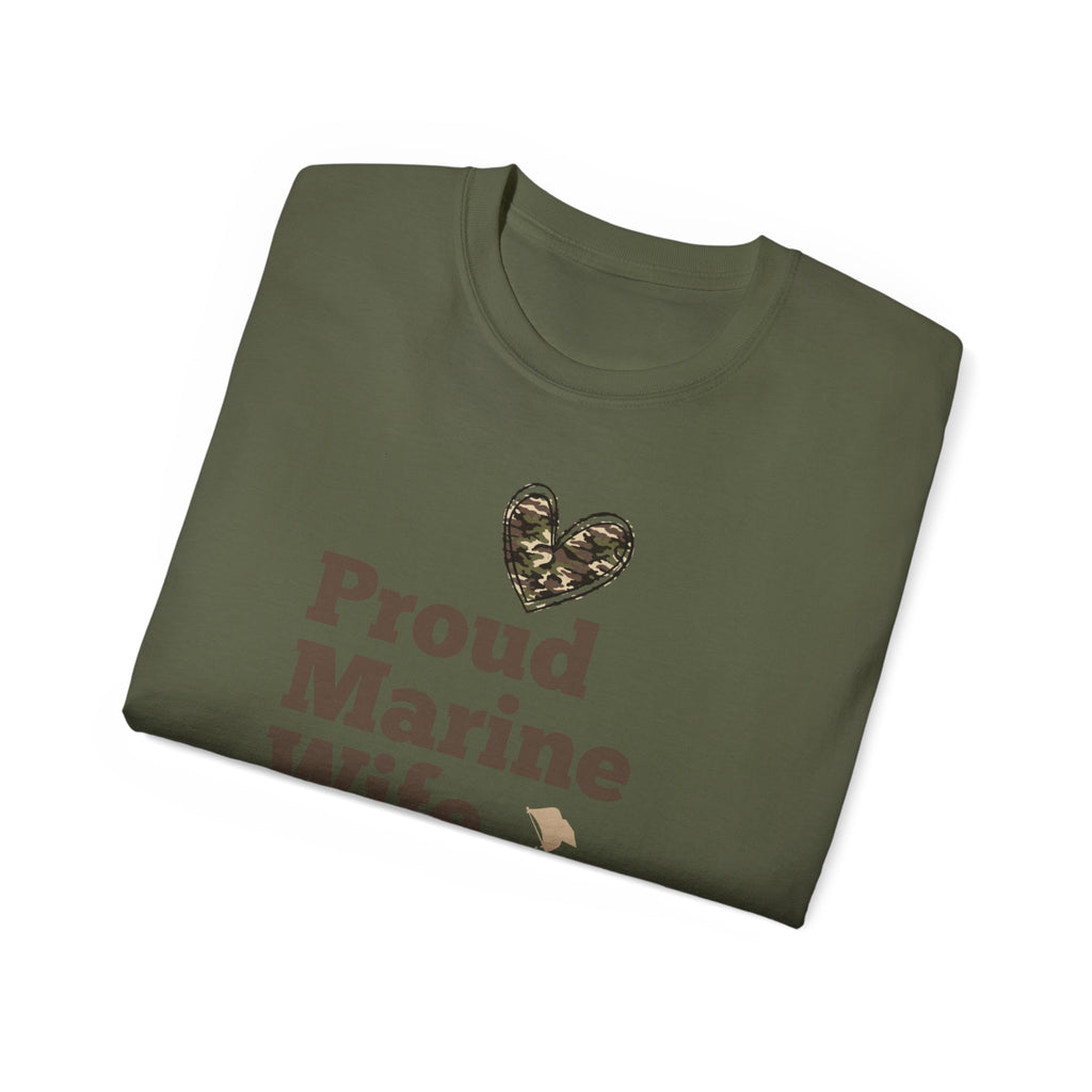 Proud Marine Wife T-Shirt — Camouflage Heart & Marine Family Tee