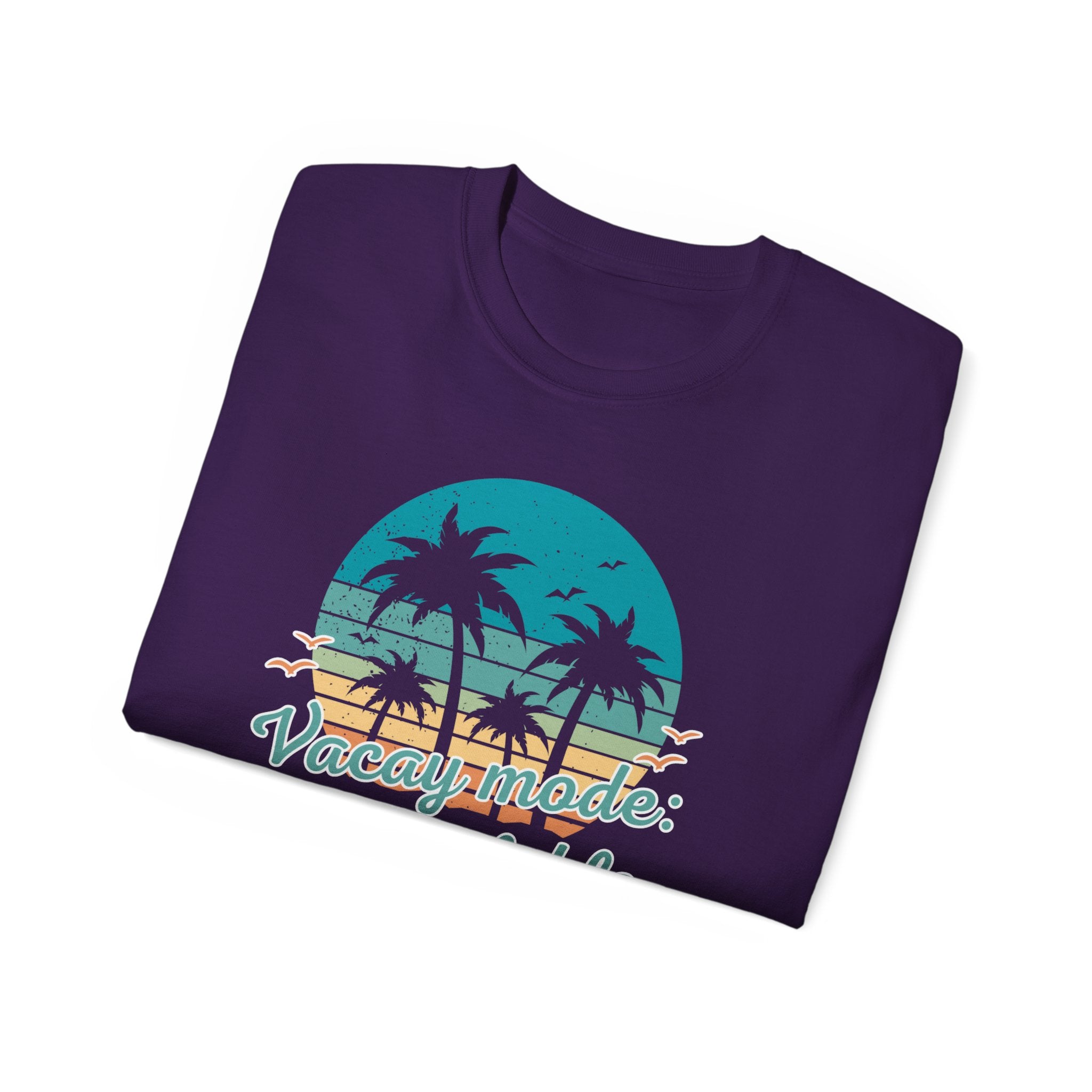 Vacation Mode Tee — Retro Palm Beach Sunset Graphic T-Shirt