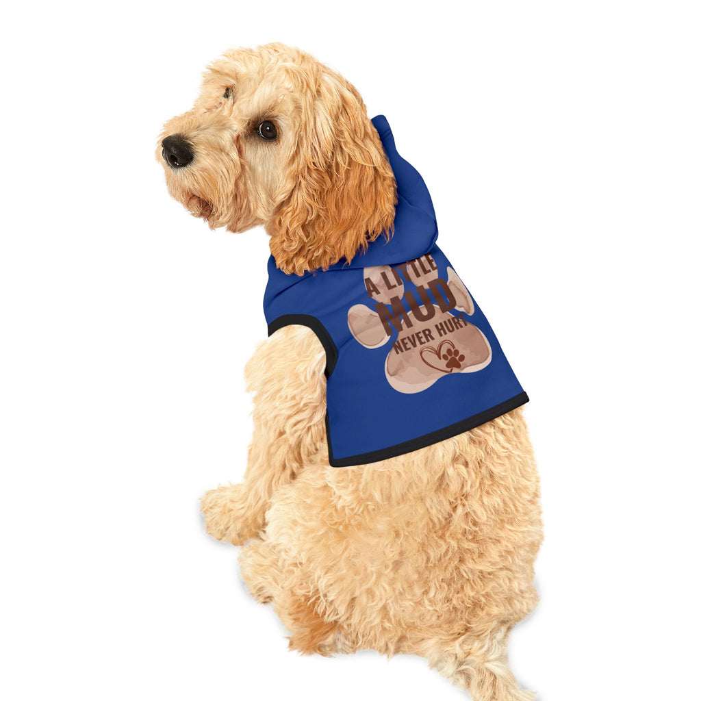 Pet Hoodie — 'A Little Mud Never Hurt' Paw Print Dog Hoodie (Blue)