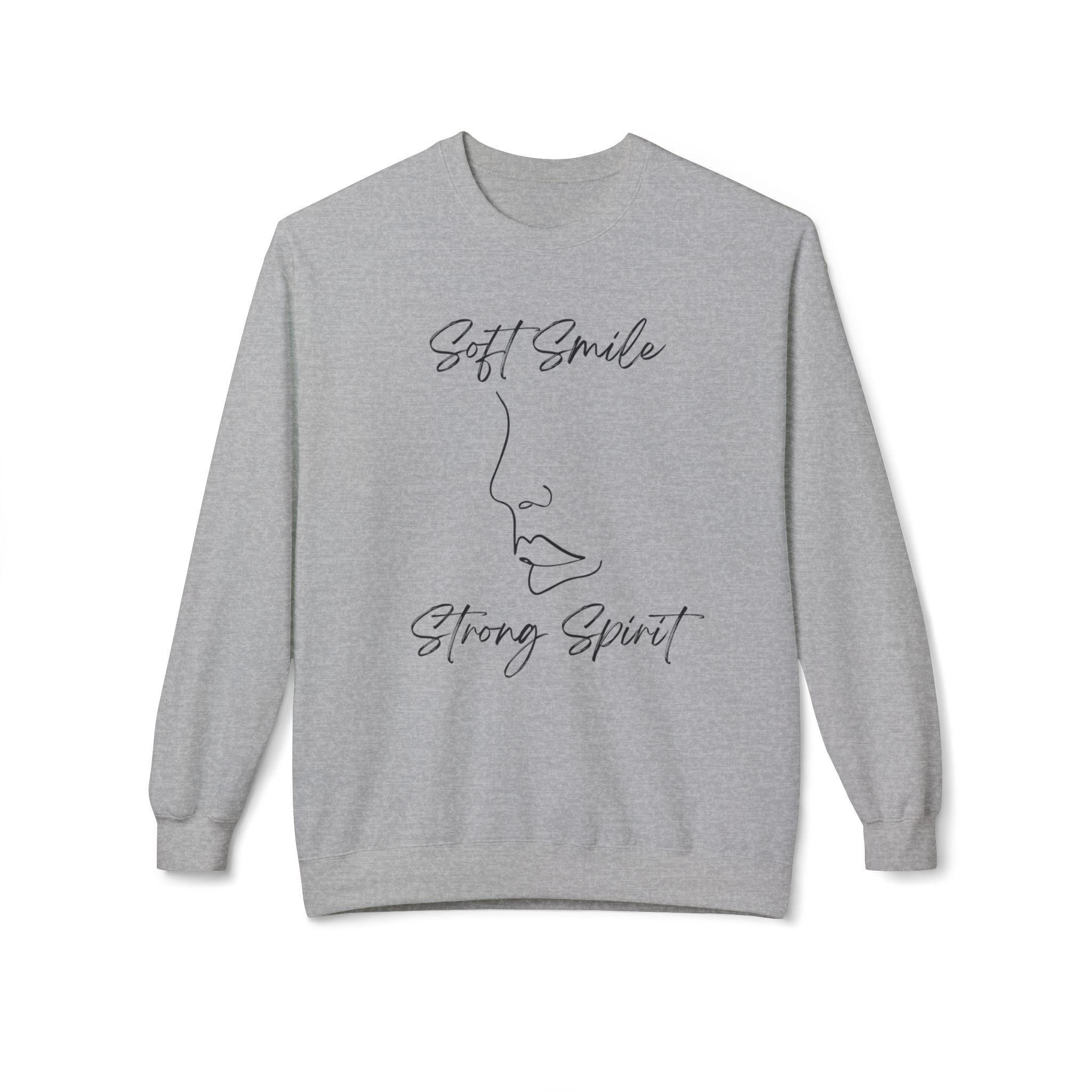 Crewneck Sweatshirt — "Soft Smile, Strong Spirit" Minimal Line Art