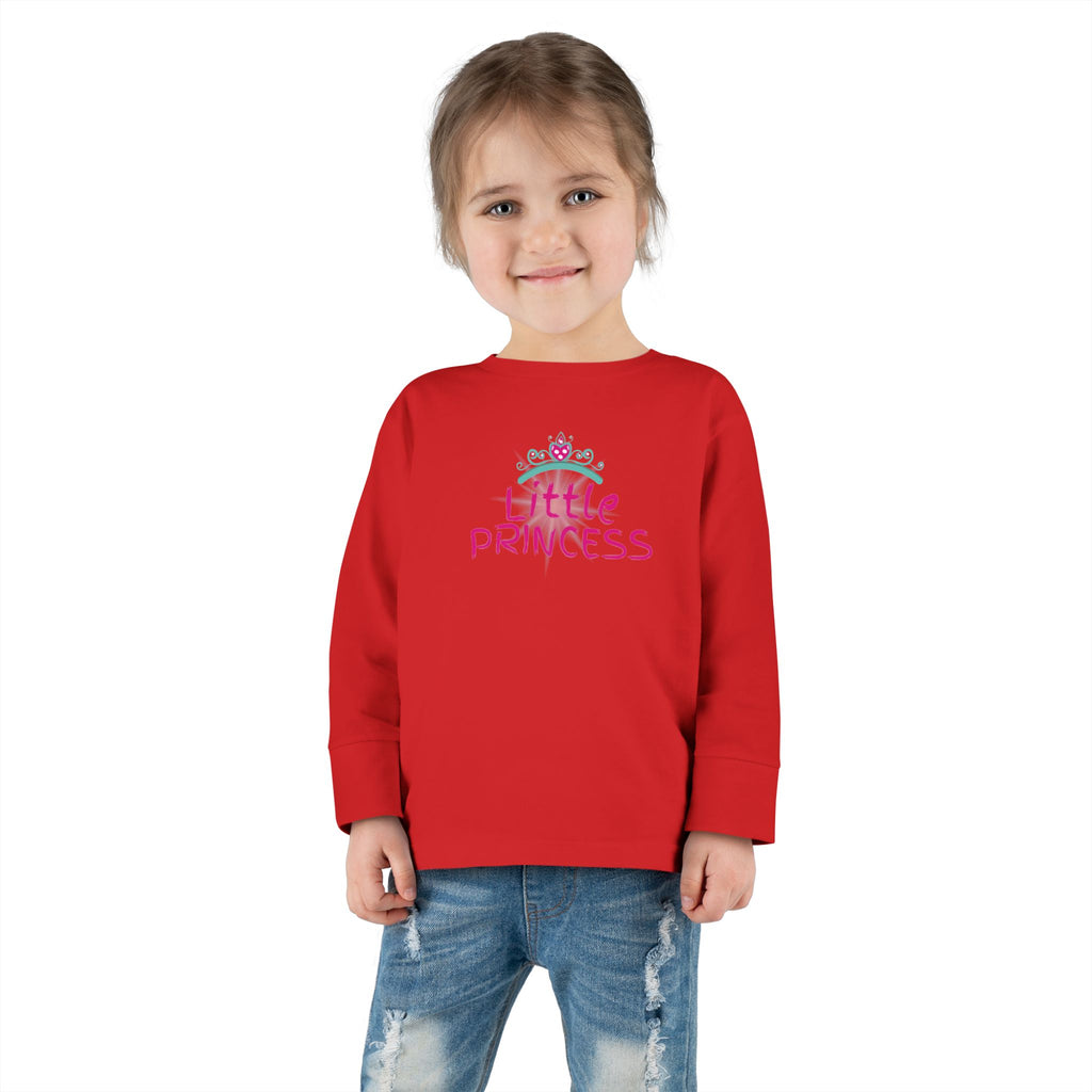 Little Princess Toddler Long Sleeve Tee – Pink Tiara & Heart Graphic