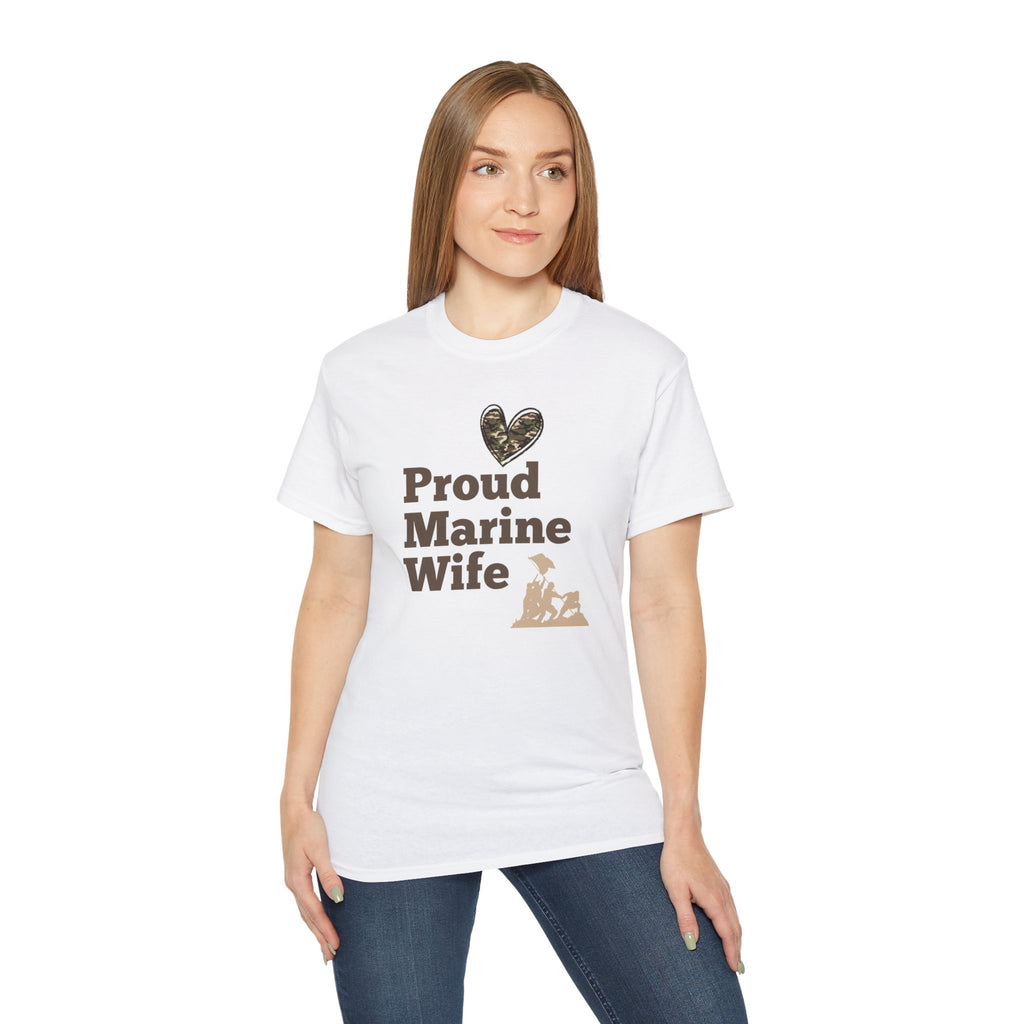 Proud Marine Wife T-Shirt — Camouflage Heart & Marine Family Tee