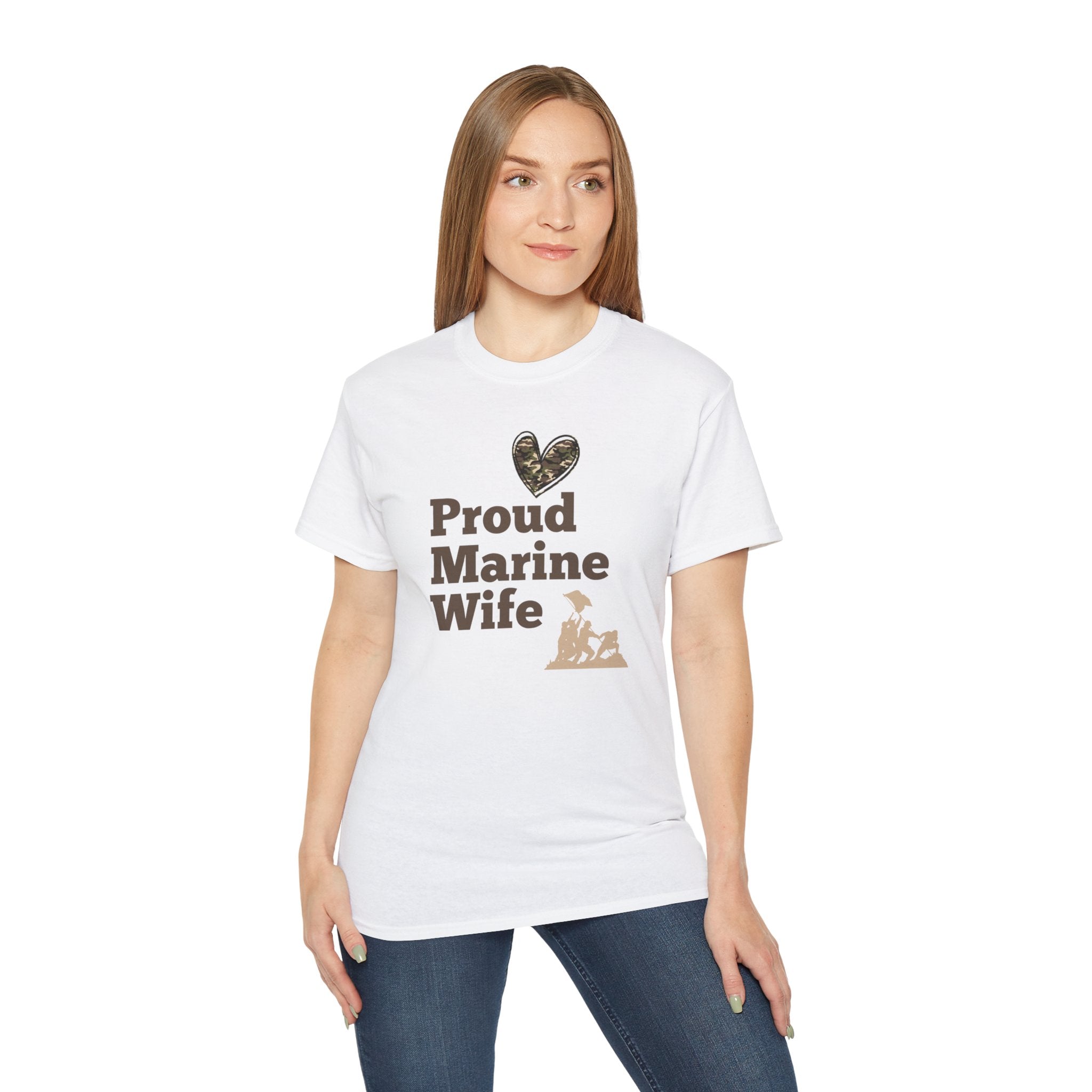 Proud Marine Wife T-Shirt — Camouflage Heart & Marine Family Tee