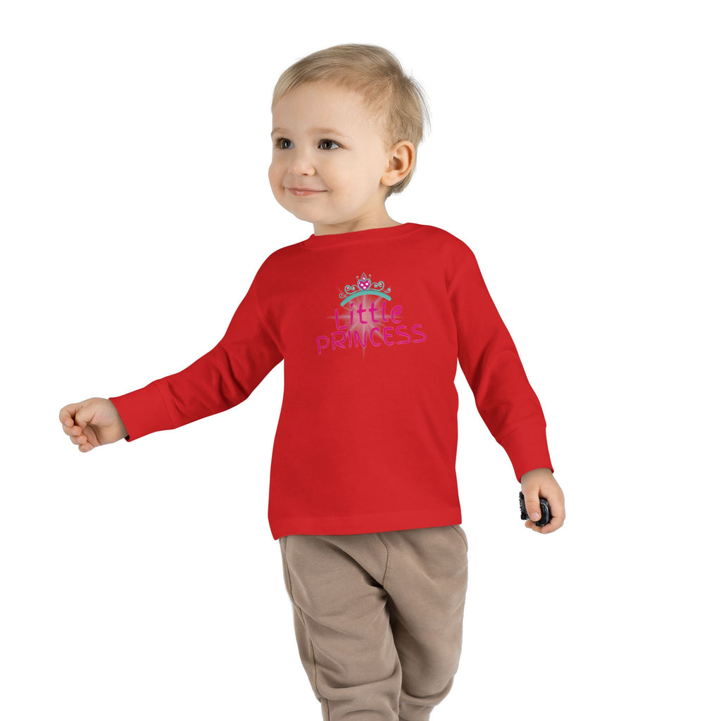 Little Princess Toddler Long Sleeve Tee – Pink Tiara & Heart Graphic