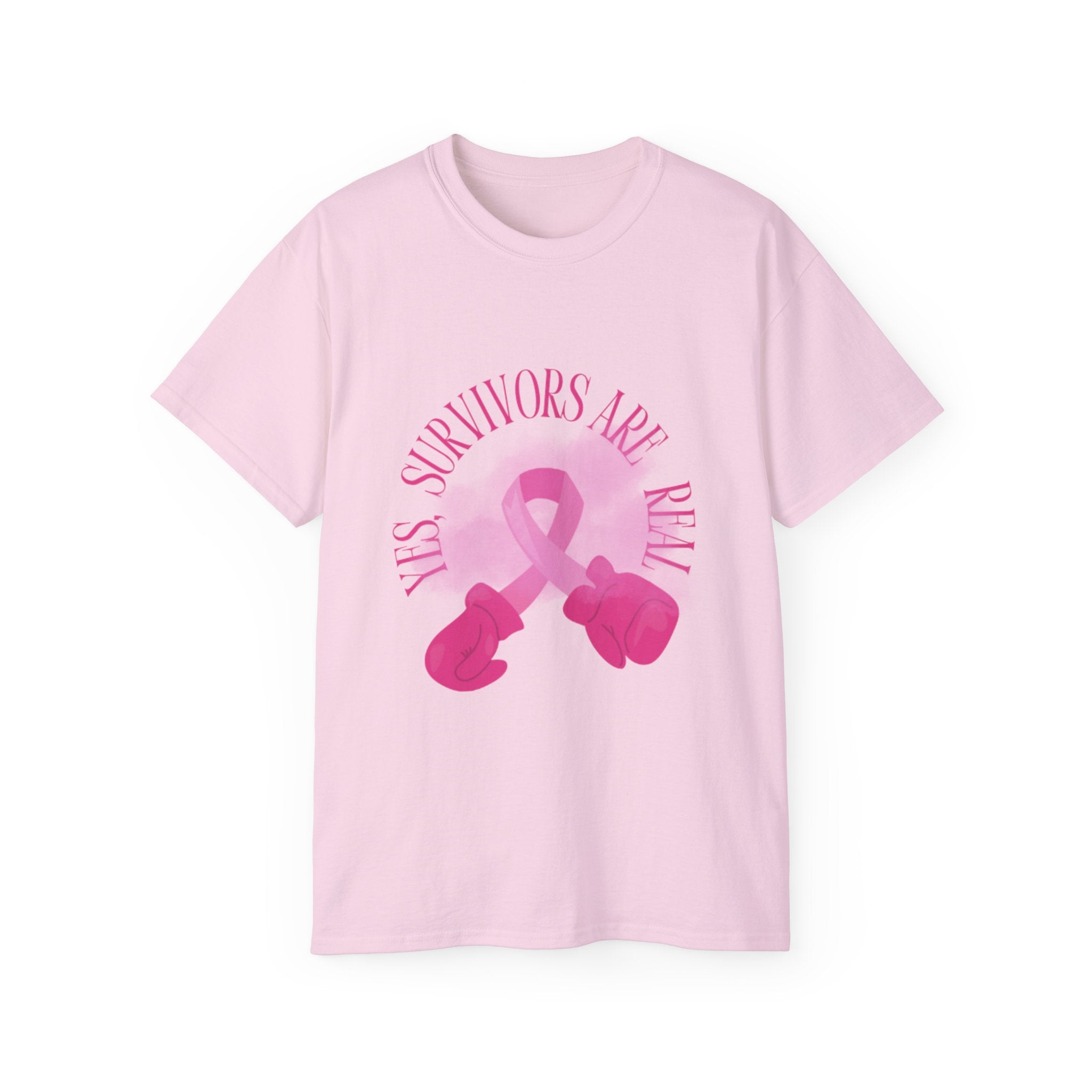 Breast Cancer Survivors Are Real T-Shirt — Pink Ribbon Boxing Gloves Tee