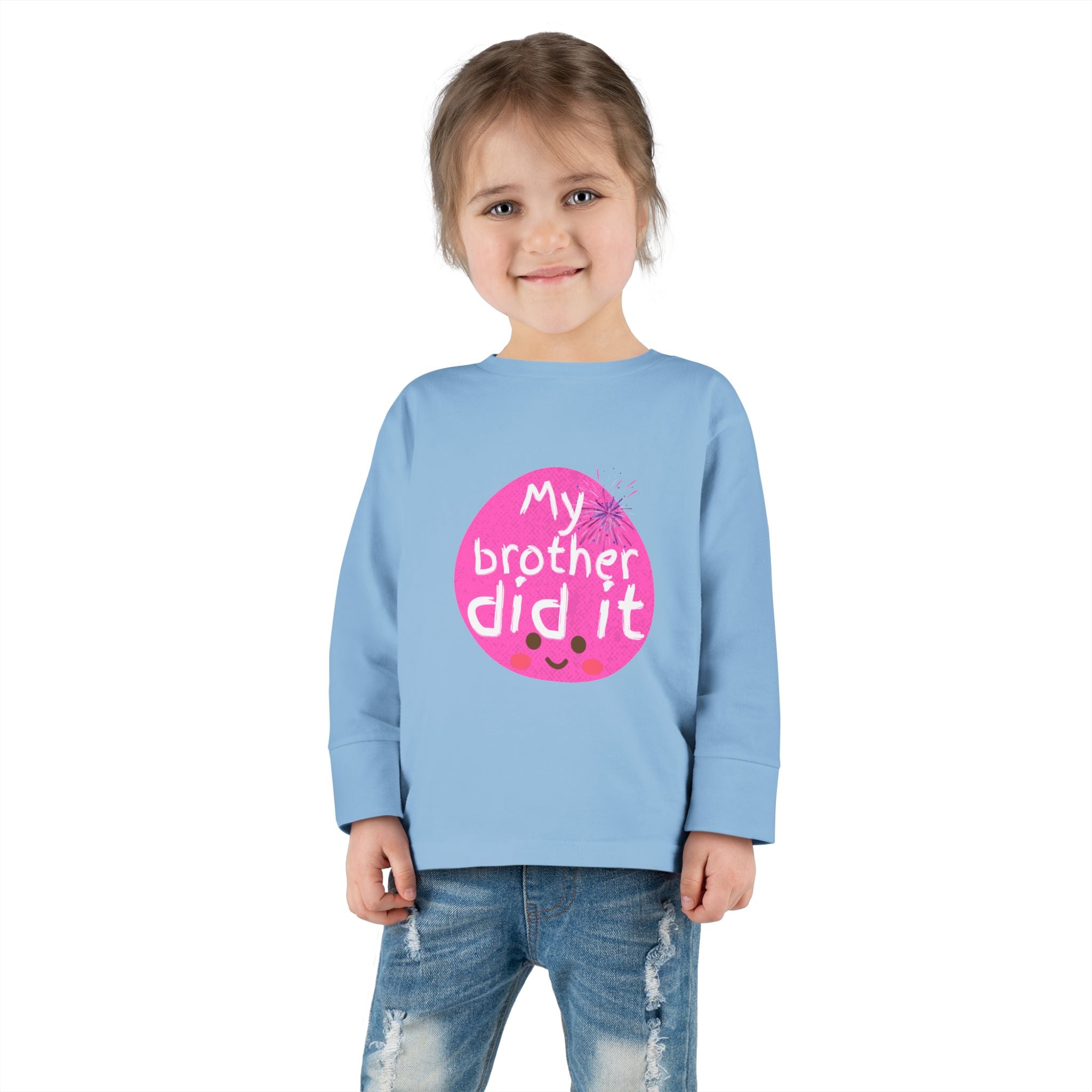 Toddler Long Sleeve Tee — "My Brother Did It" Cute Pink Kids Shirt