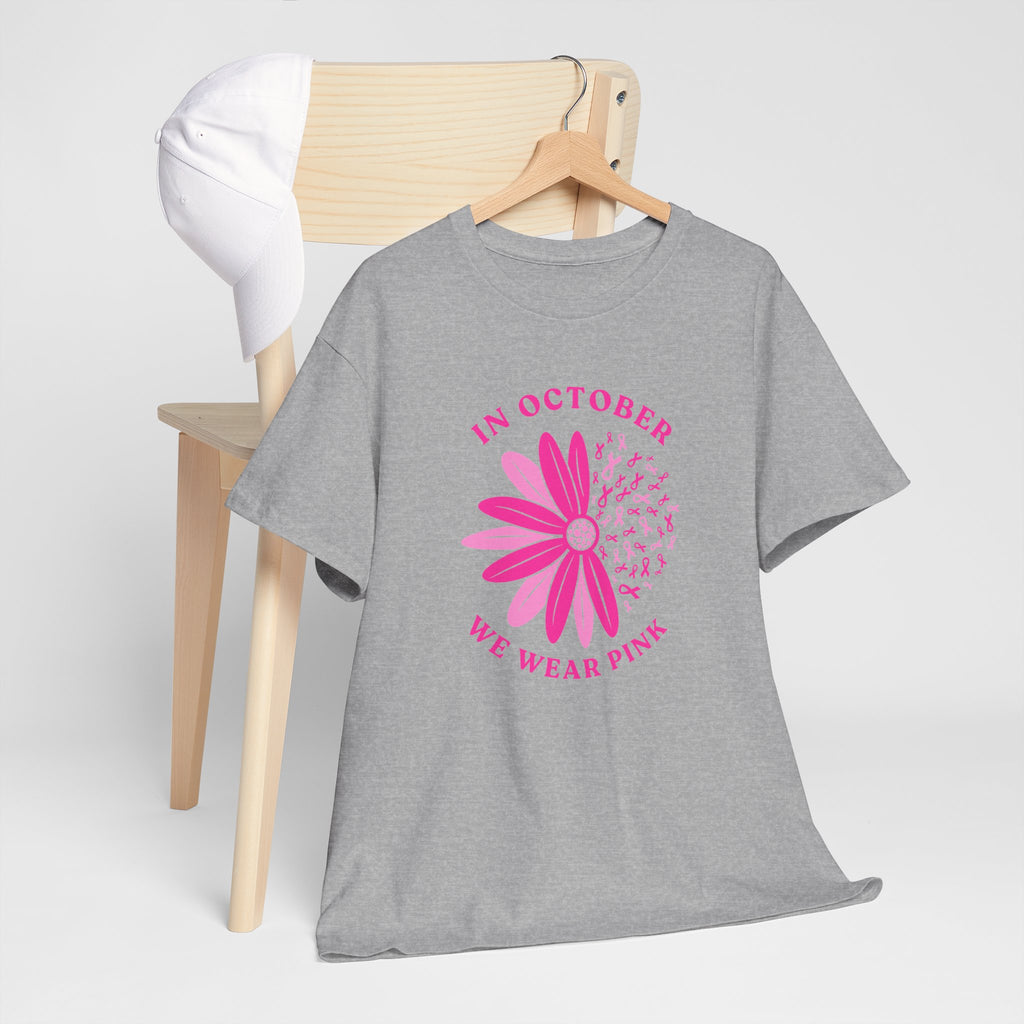Breast Cancer Awareness Tee — "In October We Wear Pink" Floral Design