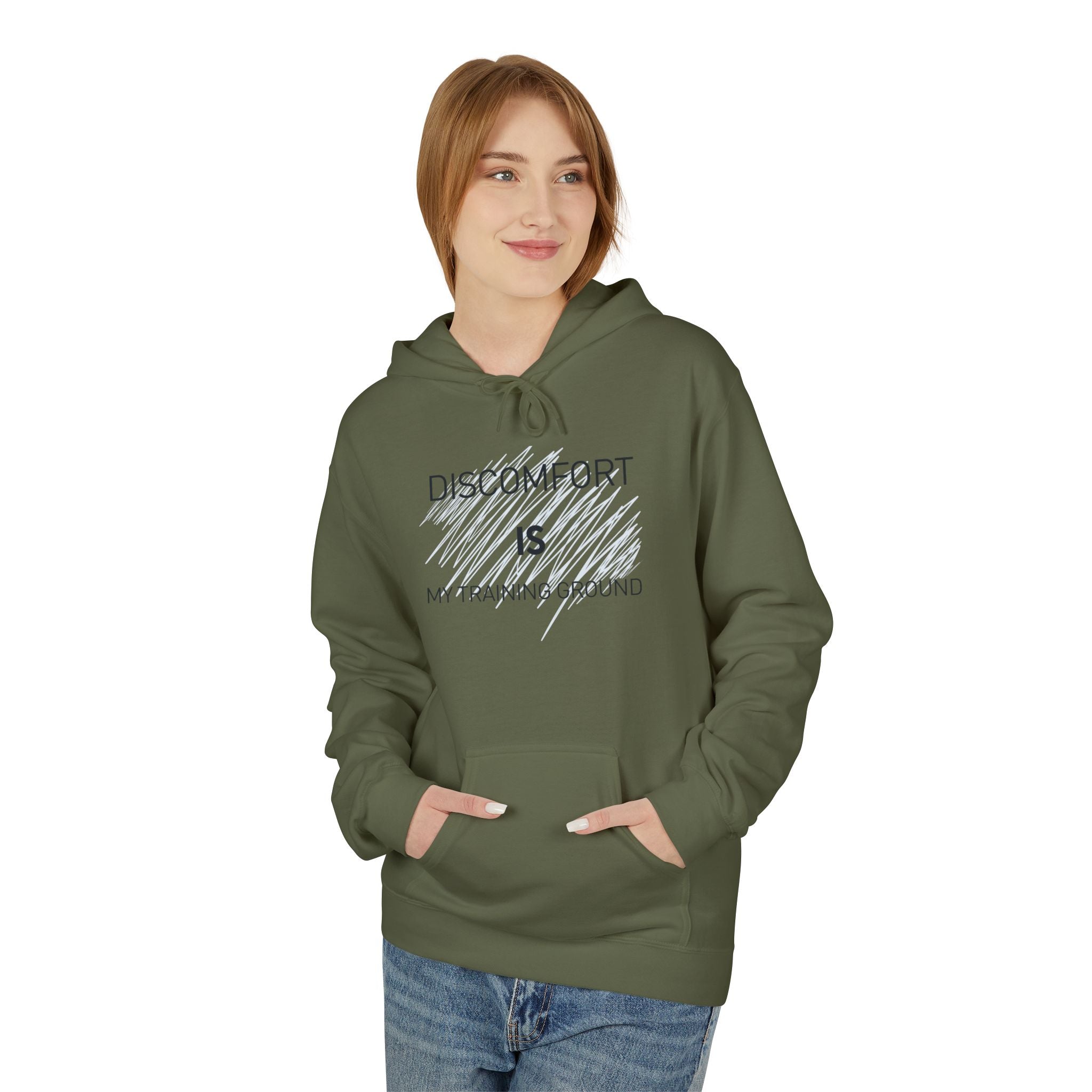 Hoodie — "Discomfort Is My Training Ground" Motivational Fitness Pullover