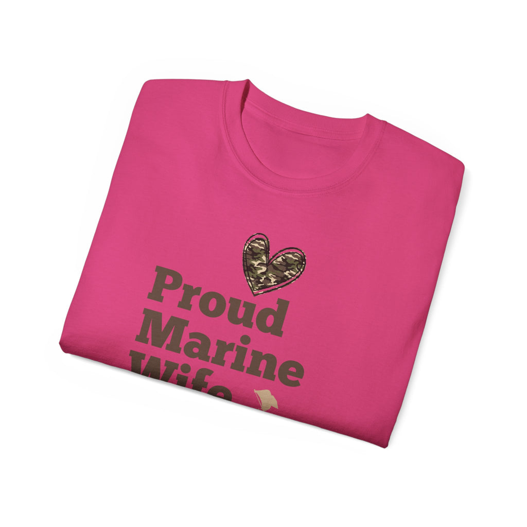 Proud Marine Wife T-Shirt — Camouflage Heart & Marine Family Tee