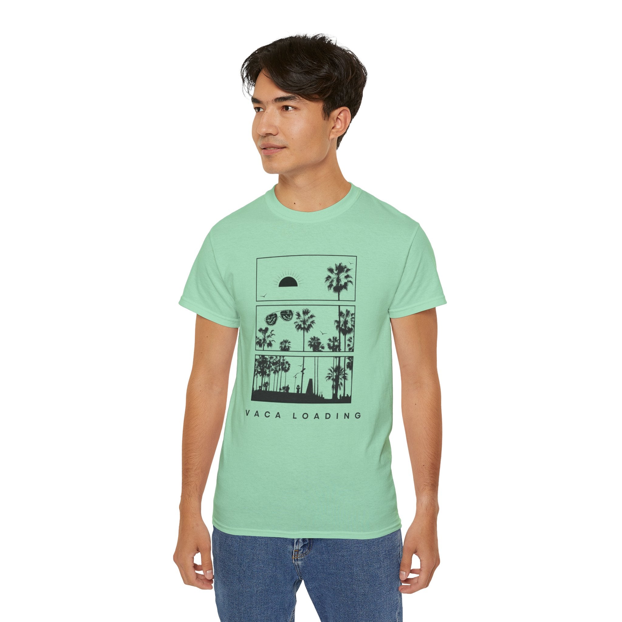 Vacation Loading T‑Shirt — Retro Palm & Sunset Graphic Tee