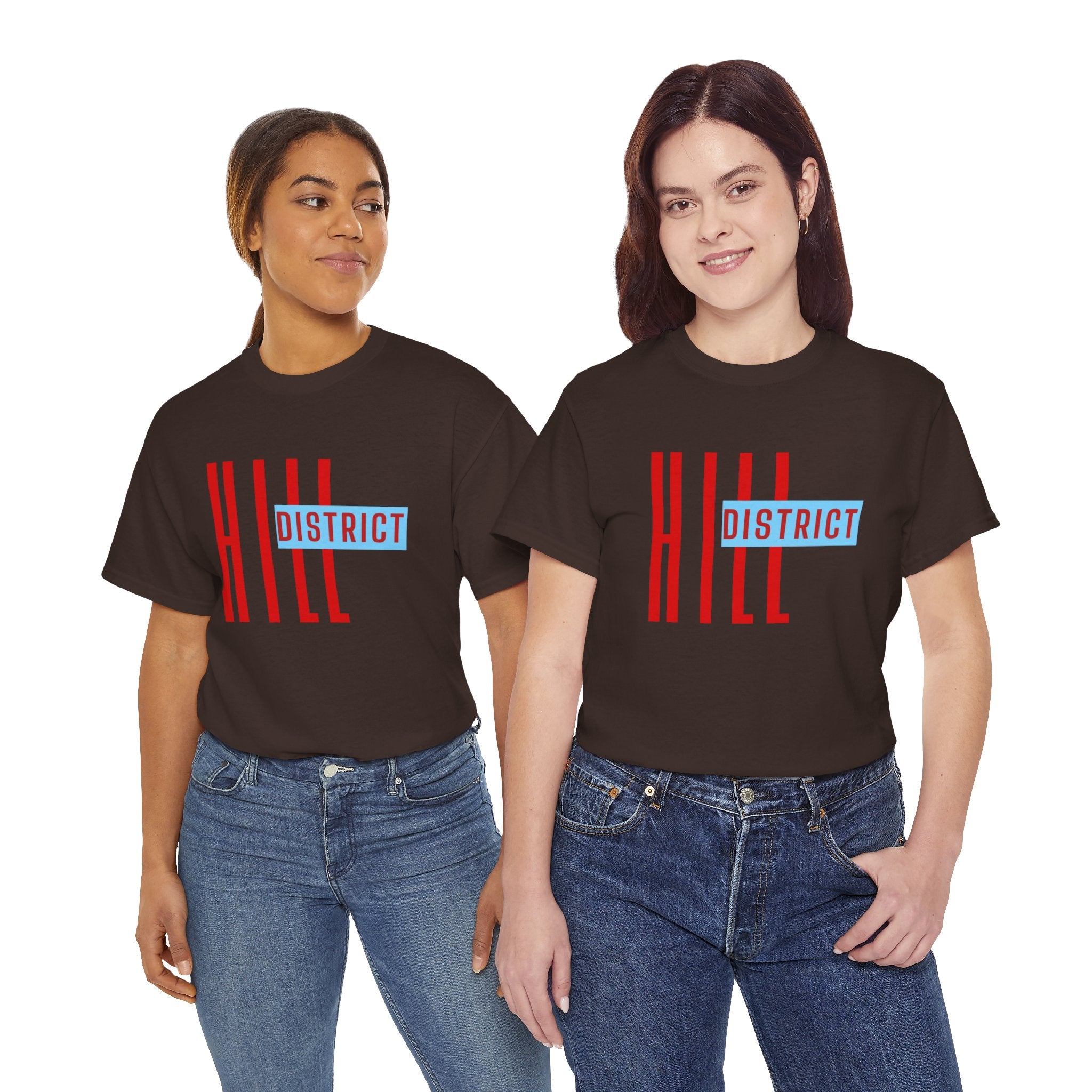 Hill District T-Shirt — Retro Red & Blue 'DISTRICT' Graphic Tee