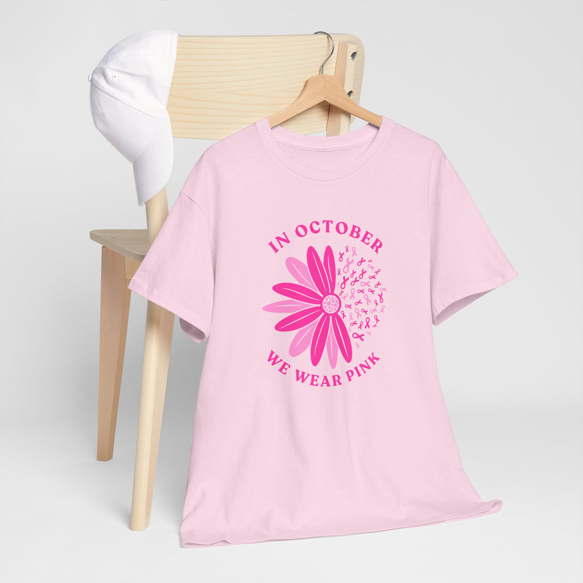 Breast Cancer Awareness Tee — "In October We Wear Pink" Floral Design