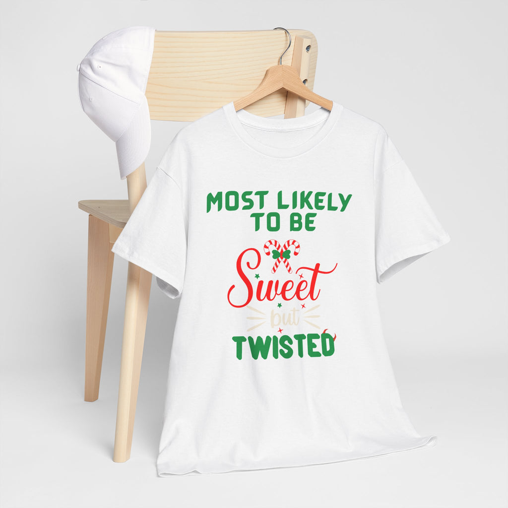 Most Likely to Be Sweet Twisted Christmas Candy Cane T-Shirt