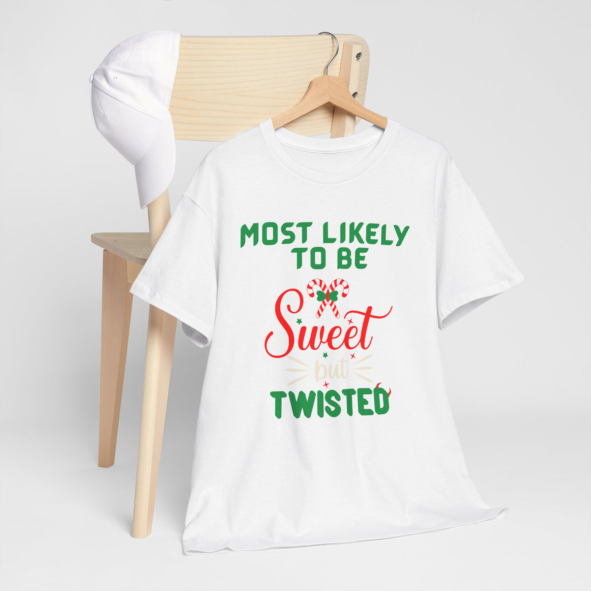 Most Likely to Be Sweet Twisted Christmas Candy Cane T-Shirt