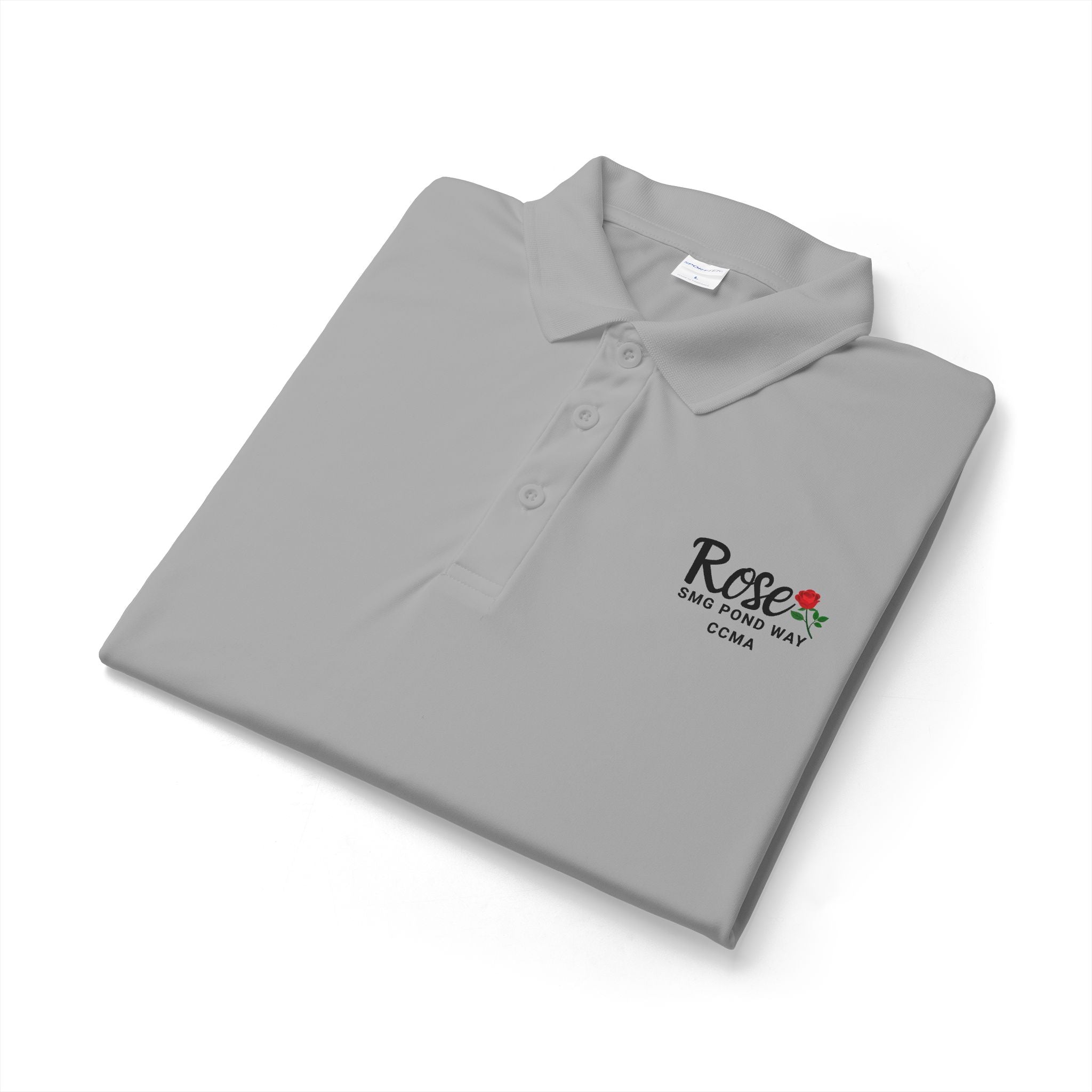Rose Work Logo Polo Shirt Black Script with a Rose